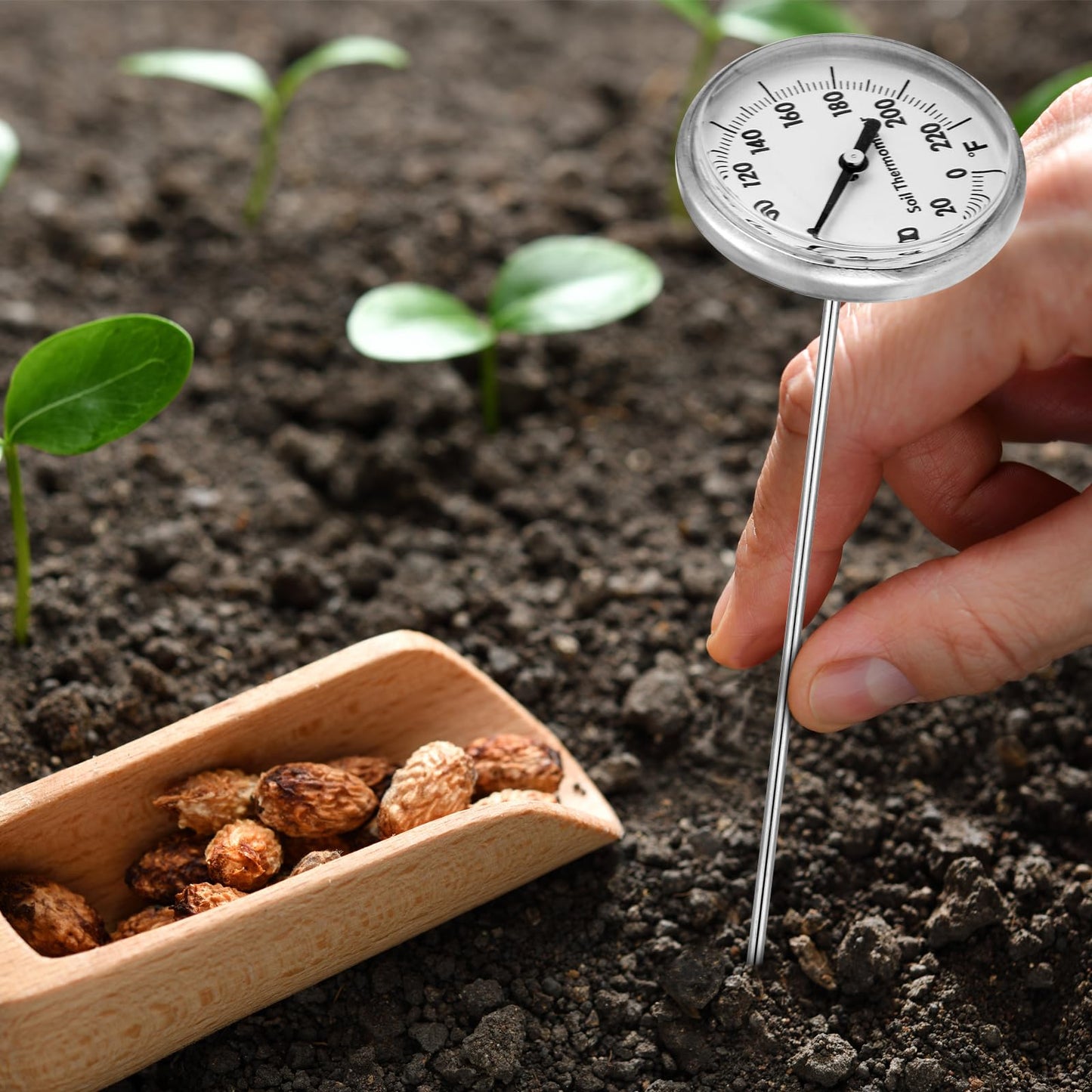 Copkim 2 Pieces Stainless Steel Soil Thermometer 7.5 Inch Stem 0-220 Degrees Fahrenheit Range Soil Temperature Thermometer for Ground, Compost, Garden