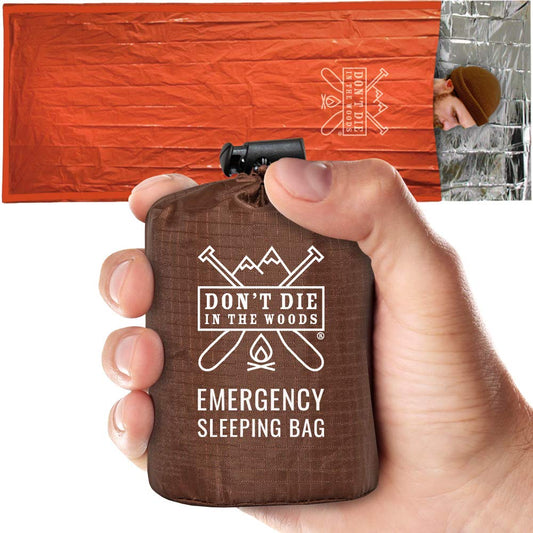 Don’t Die in The Woods - Emergency Sleeping Bag with Hood - Made with Extra Thick Thermal Mylar - Hiking Camping Blanket Survival Gear Essentials Tactical Car Disaster First Aid Kit (Orange)