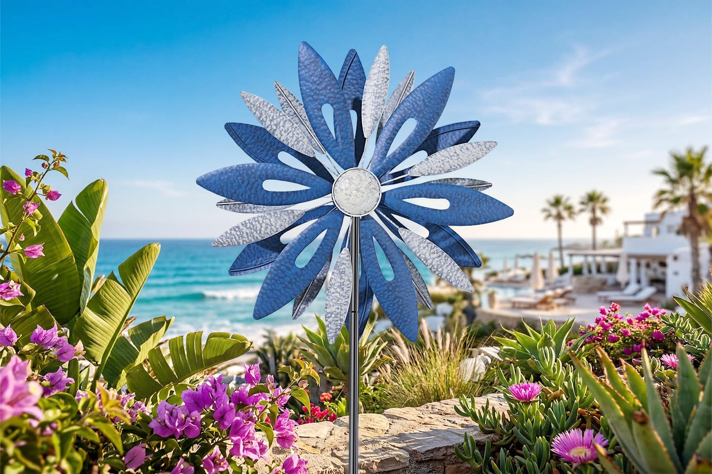 Homdox 84" Wind Spinner Metal Kinetic Yard Spinner for Outside Patio, Garden Art Wind Sculptures & Spinners, Stability Windmill GIFS for Mother's Day Birthday Yard Lawn Decor,Large 25" Blades