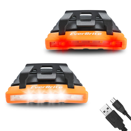 EverBrite 2 Pack Rechargeable Hat Light, Waterproof Clip on Cap Light with Memory Function, Red Light, and Pivoting Head,IPX4 Water Resistant