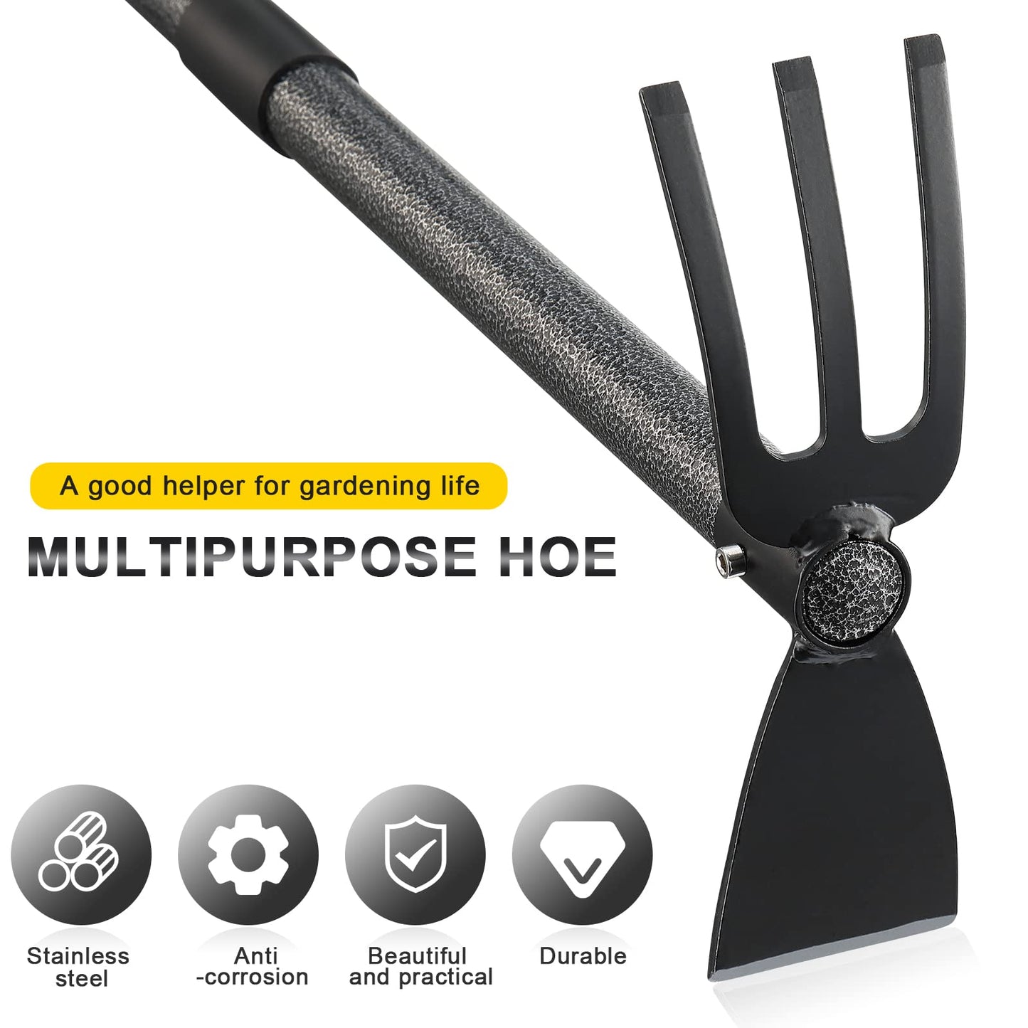 JAOTREL Hoe Garden Tool, 45 Inch Garden Hoe Long Handle for Weeding, Hoe Cultivator 2 in 1 Hand Garden Tools for Gardening Tools Planting