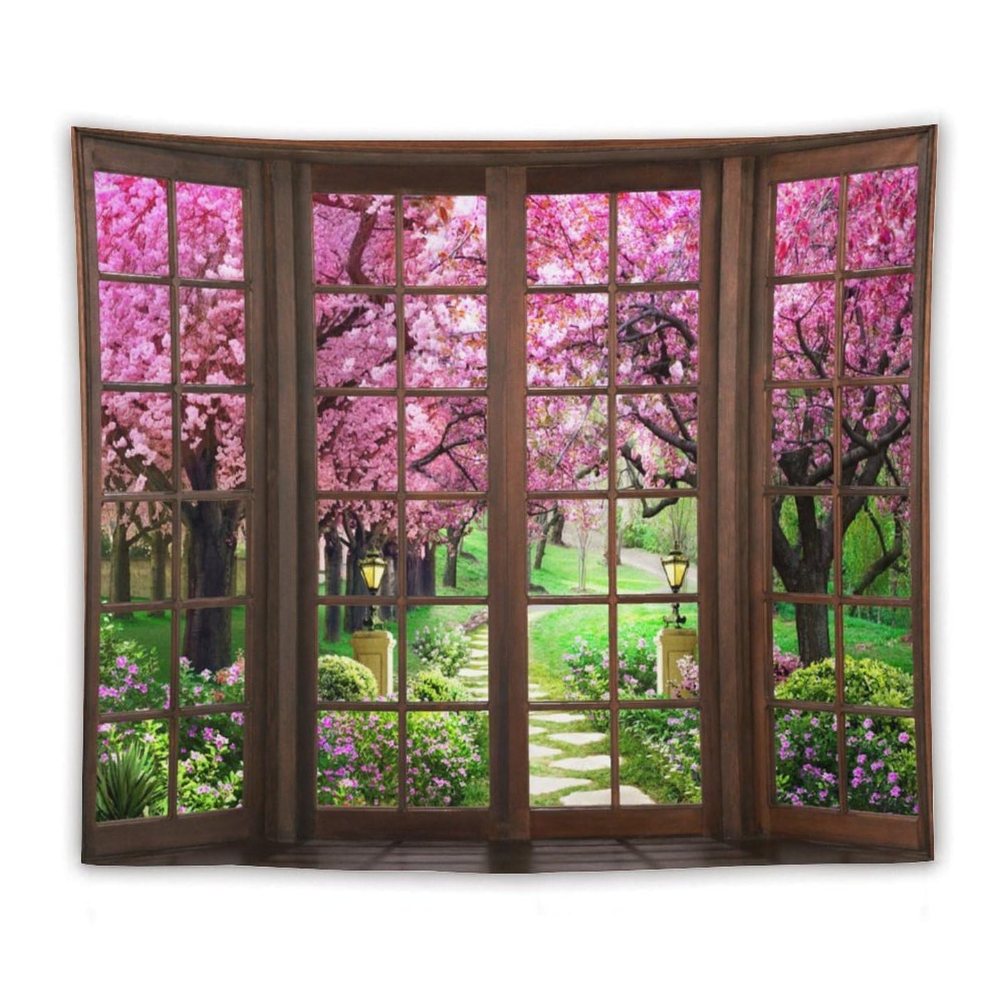 ZhiRain Cherry Blossom Path Landscape Tapestry Wall Hanging Park Bench Scenery Tapestries Home Decor for Living Room Bedroom Apartment Farmhouse Dorm 50"x60"