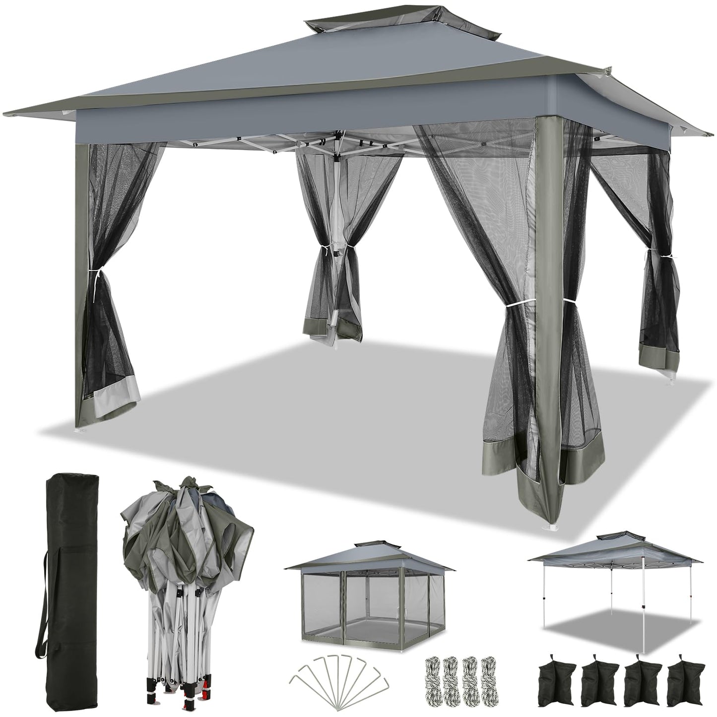 COBIZI 12x12 FT Pop up Gazebo on Clearance Outdoor pop up Canopy Tent,carpas para Patio, Shelter Tents with Sandbags & Portable Carry Bag, Patio Gazebos for Camping, Garden & Lawn, Darkgrey(Upgraded)