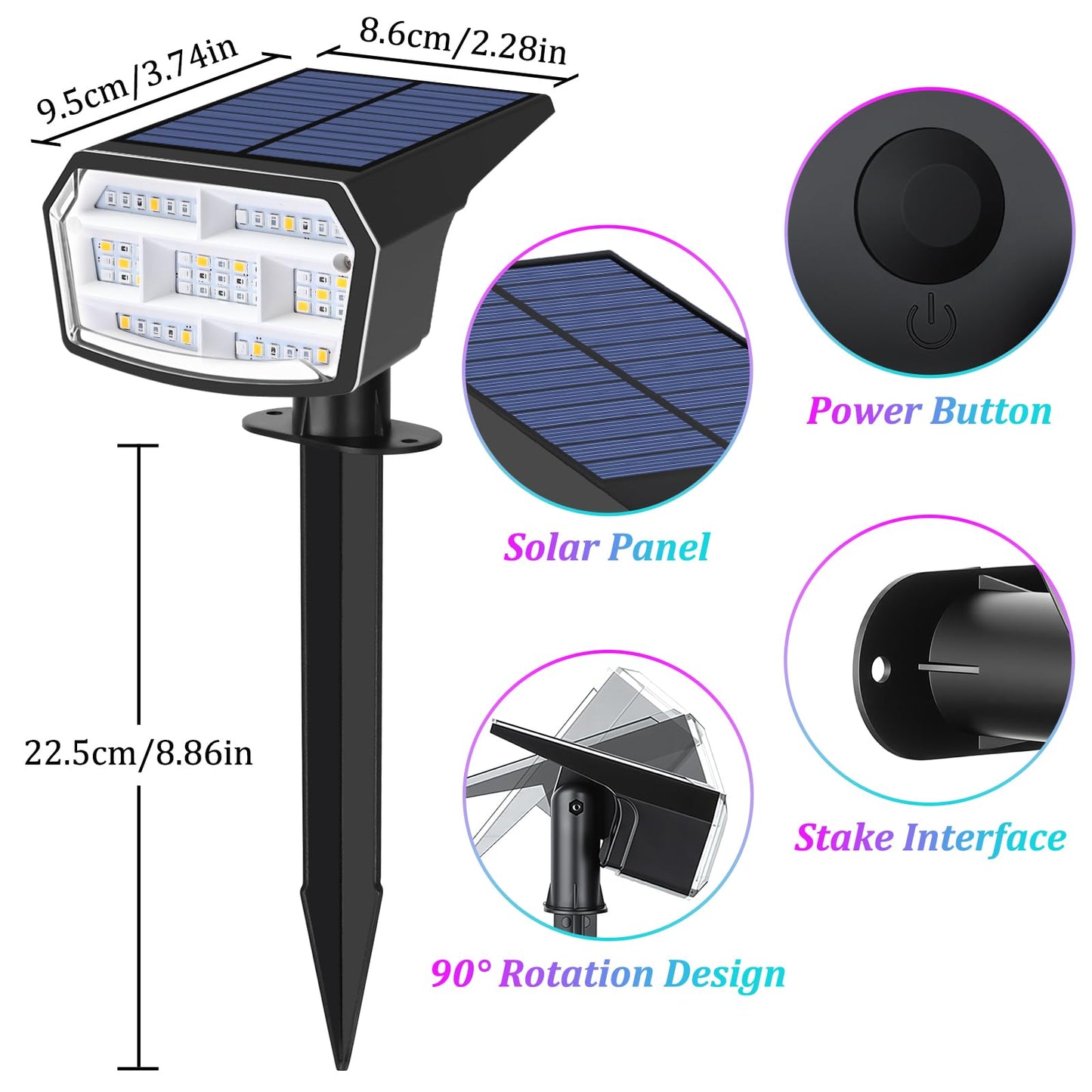Sucolite 8-Pack Solar Spot Lights Outdoor Waterproof IP65, 3 Lighting Modes 2-in-1 Solar Landscape Spotlights for Yard, 59 LED Solar Powered Wall Lights for Garden Pathway Driveway Walkway, Multicolor