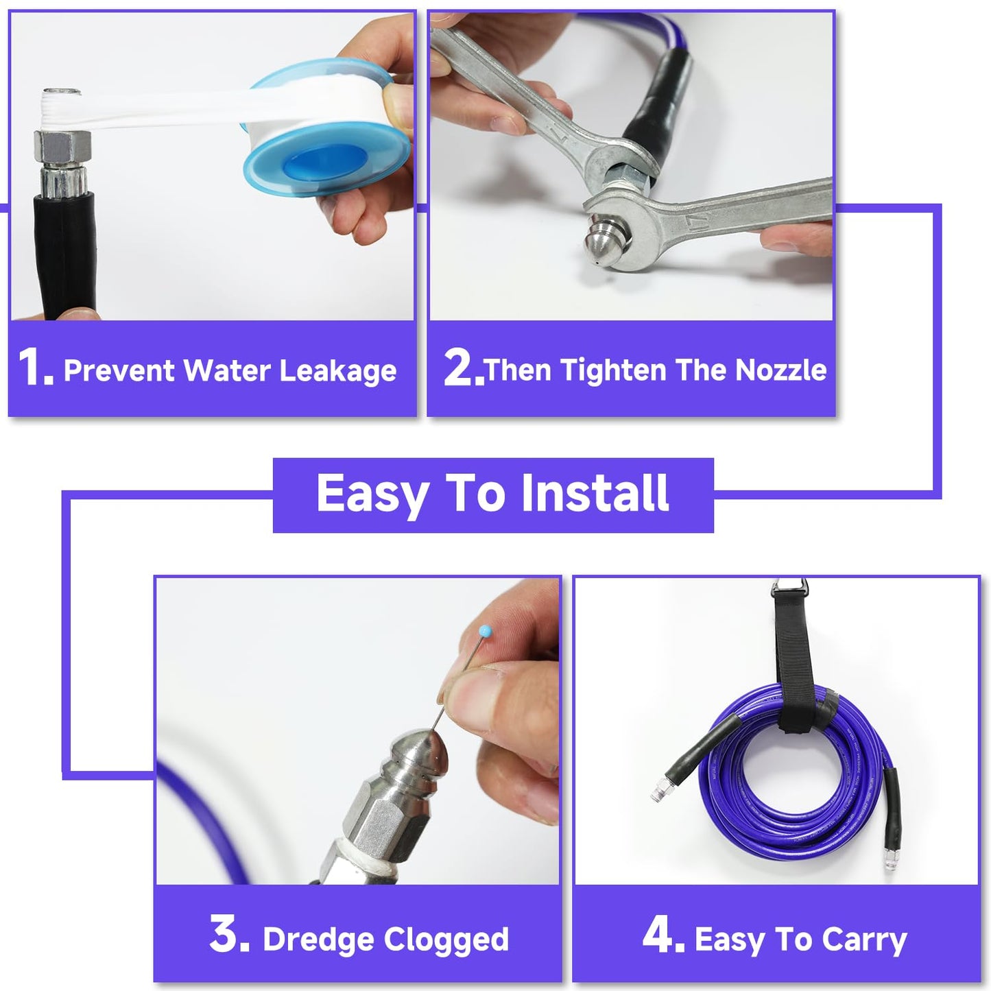 NIFUAL 100FT Sewer Jetter Kit for Pressure Washer, 5800PSI Drain Cleaner Hose 1/4 Inch NPT Corner, Rotating and Button Hose Sewer Jetting Nozzle Waterproof Tape Pearl Corsage Pin Spanner Glove