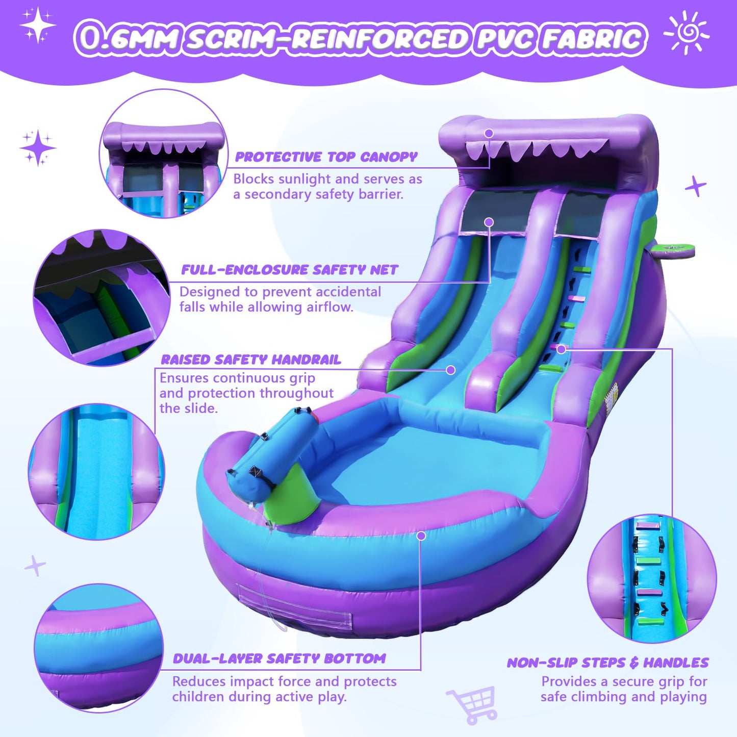GYMMALL 21FT Inflatable Water Silde Commercial 100% PVC Grade for Adults and Kids, Blow up Heavy Duty Waterslide Bounce House with 750 W Blower and Large Pool for Outdoor, Party and Rental - Purple