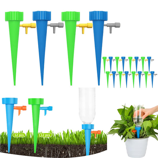 24 Pack Self Watering Spikes for Indoor/Outdoor Plants,Self Watering Planter Insert with Adjustable Drip Valve,Auto Vacation Plant Watering Devices,Plants Water System,Self-Watering Stakes