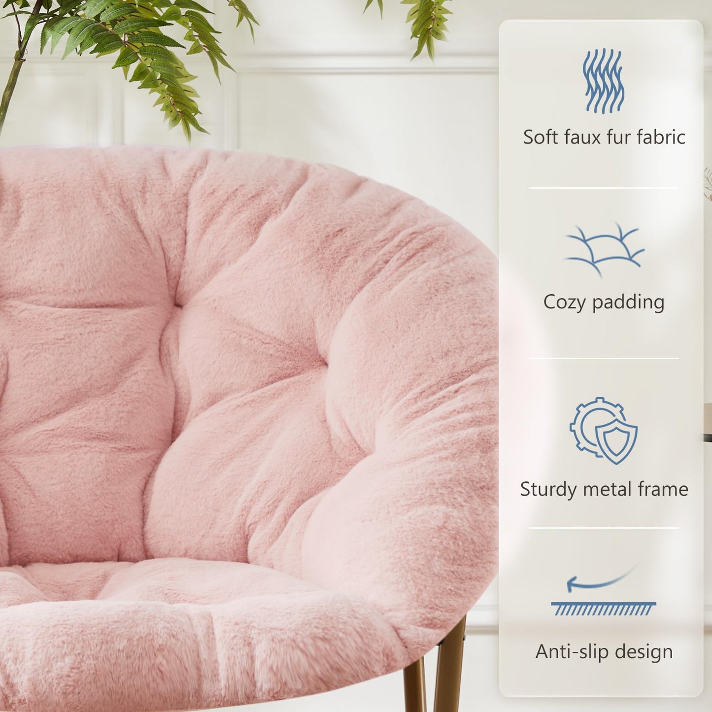 DUMOS Comfy Saucer Chair, Faux Fur Lounge Seasting XL Circle Chair for Bedroom, Dorm & Gaming, Foldable Fashion Accent Seat for Small Spaces, Folding Moon/Mushroom/Round Oversized Style