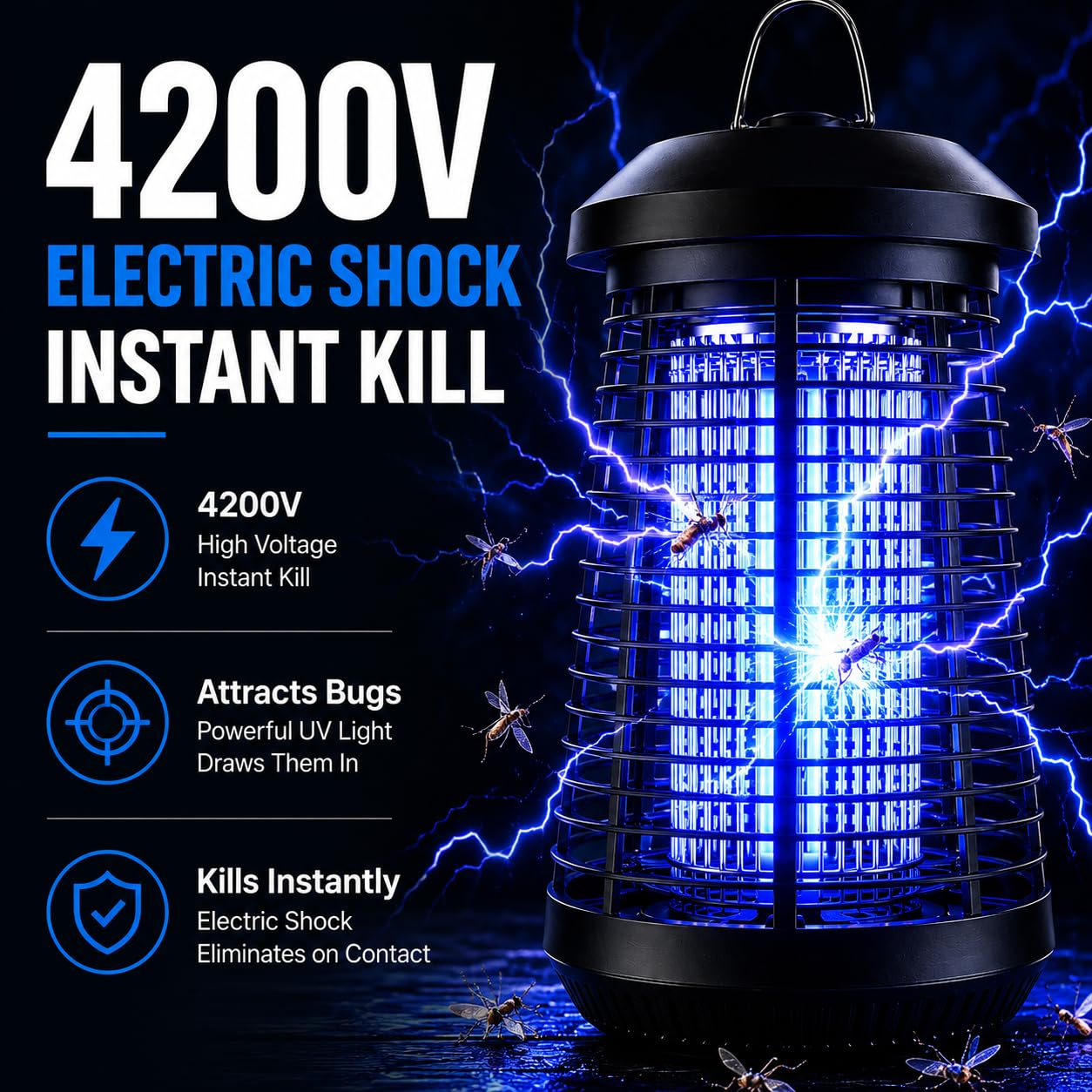 Bug Zapper Mosquito Repellent Outdoor,Mosquito Zapper Fly Killer Indoor Fly Traps Outdoor Insects Zapper with 4200V 18W Waterproof IPX4 Flame Retardant ABS Housing for Home Garage Patio Backyard