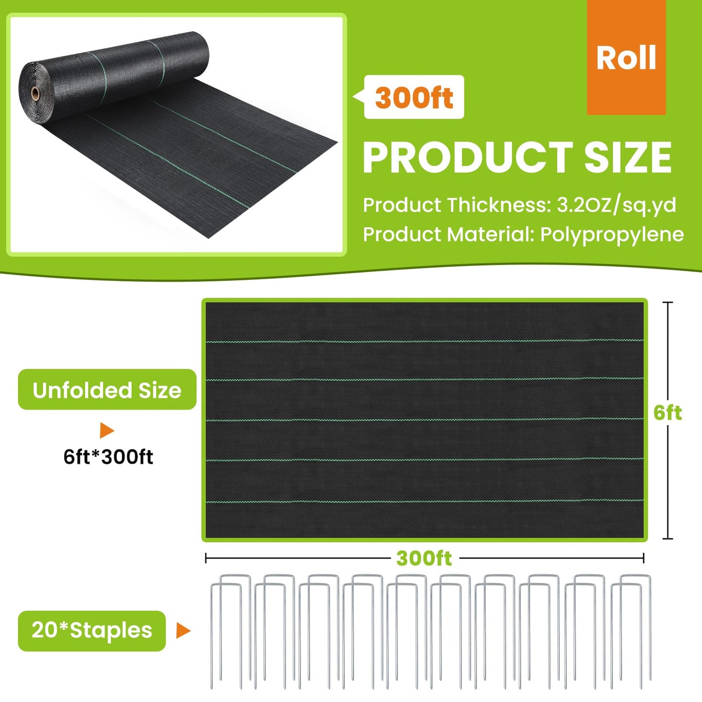 6x300FT Weed Barrier Landscape Fabric Heavy Duty, 3.2oz Woven Geotextile Fabric, Ground Cover Weed Block Gardening Mat, Weed Control Garden Cloth for Driveway,Road,French Drain,Vegetable Patch