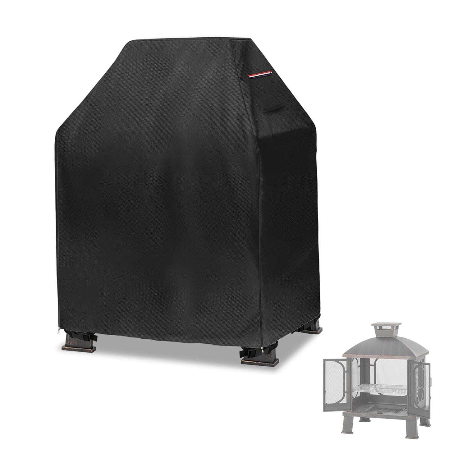 Outdoor Fireplace Cover,Heavy Duty 600D Waterproof Square Chimineas Fireplace Covers,Cover for Panovue Chiminea Fire Pit,32" L x 24" W x 45" H,Black