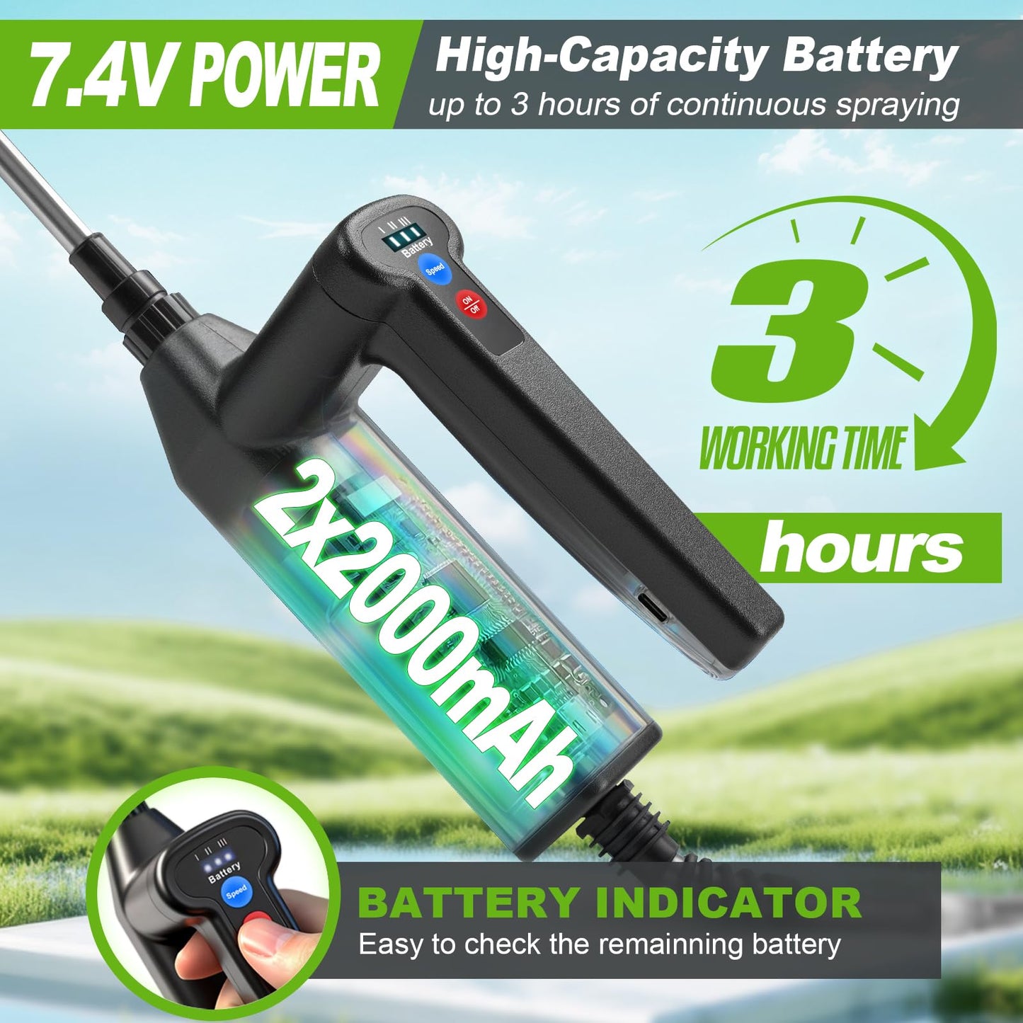 VAXMAY Battery Powered Sprayer 2.6 Gallon, Backpack Sprayer with 3 Adjustable Forces, Battery Indicator, 5 Mist Nozzles, 41" Retractable Wand, USB Rechargeable Garden Sprayer for Weed Lawn Yard