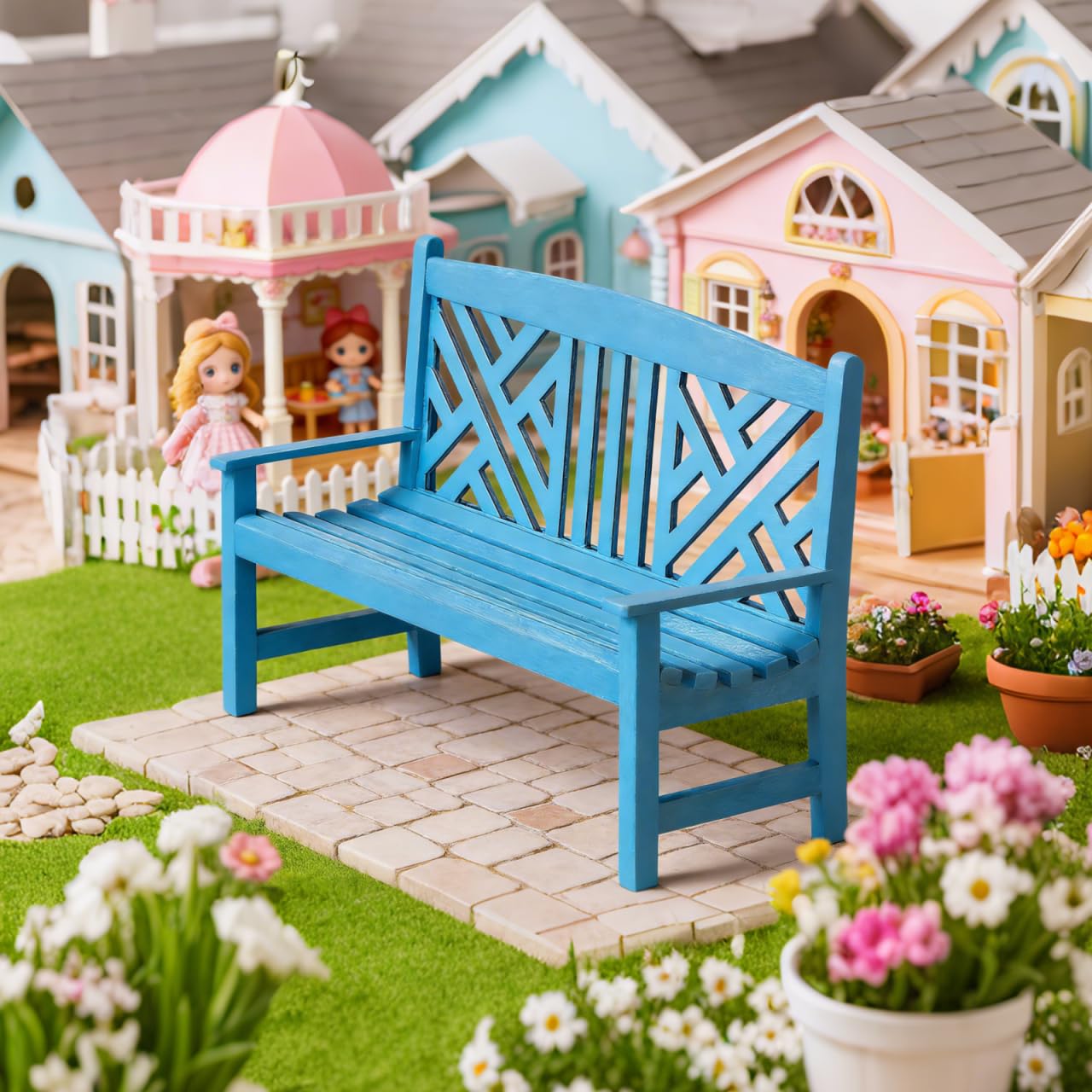 NUOBESTY Dollhouse Bench 1:12 Scale Miniature Bench, Unfinished Wood DIY Paintable Double Seat Mini Furniture for Dollhouse Garden Park Patio Fairy Garden Scene Accessory Craft Decor