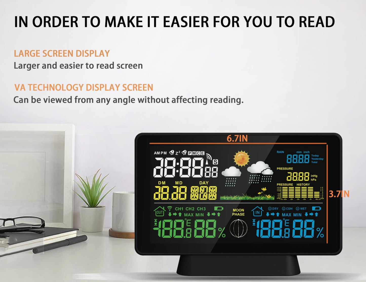Wireless Rain Gauge and Weather Station, Digital Rain Gauge Outdoor Home Weather Stations with Thermometer, Hygrometer, Atomic Clock, Forecast and Barometer, Weather Station with Rain Gauges