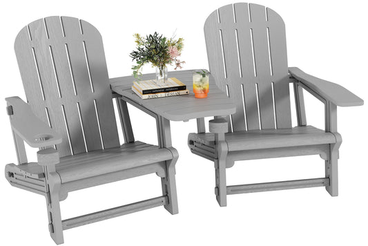 Shintenchi Adirondack Chairs Set of 2,HDPE Adirondack Chairs w/Removable Tablelop & Umbrella Hole,All-Weather Wooden Textured Plastic Outdoor Chairs w/Cup Holders for Garden Backyard Pool,Light Gray