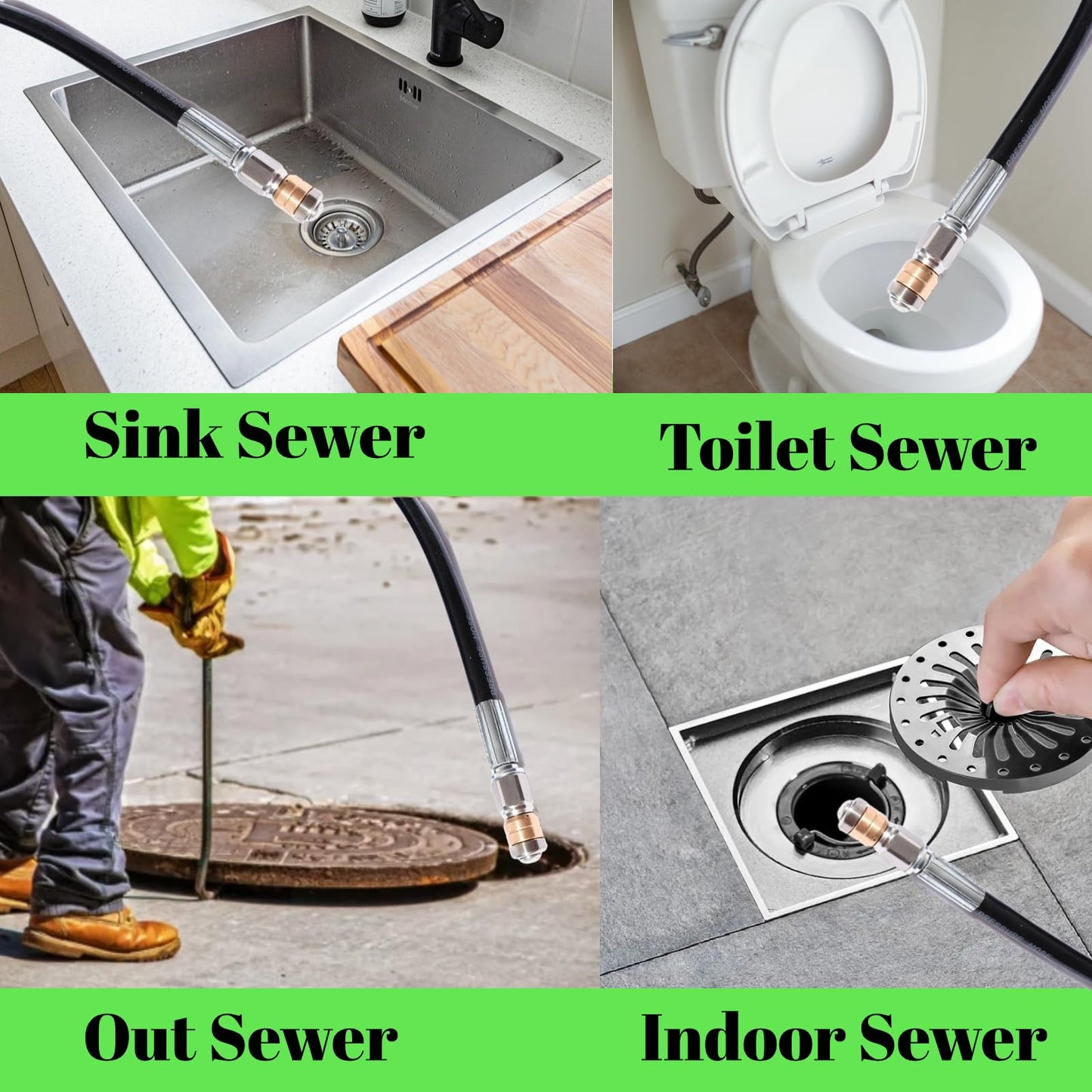 Sewer Jetter Kit for Pressure Washer 5800 PSI Drain Cleaner Hose 1/4 Female NPT,Button Nose,Pressure Washer Adapter,Button Hose Sewer Jetting Nozzle Pearl Corsage Pin Waterproof Tape with 2 Spanner