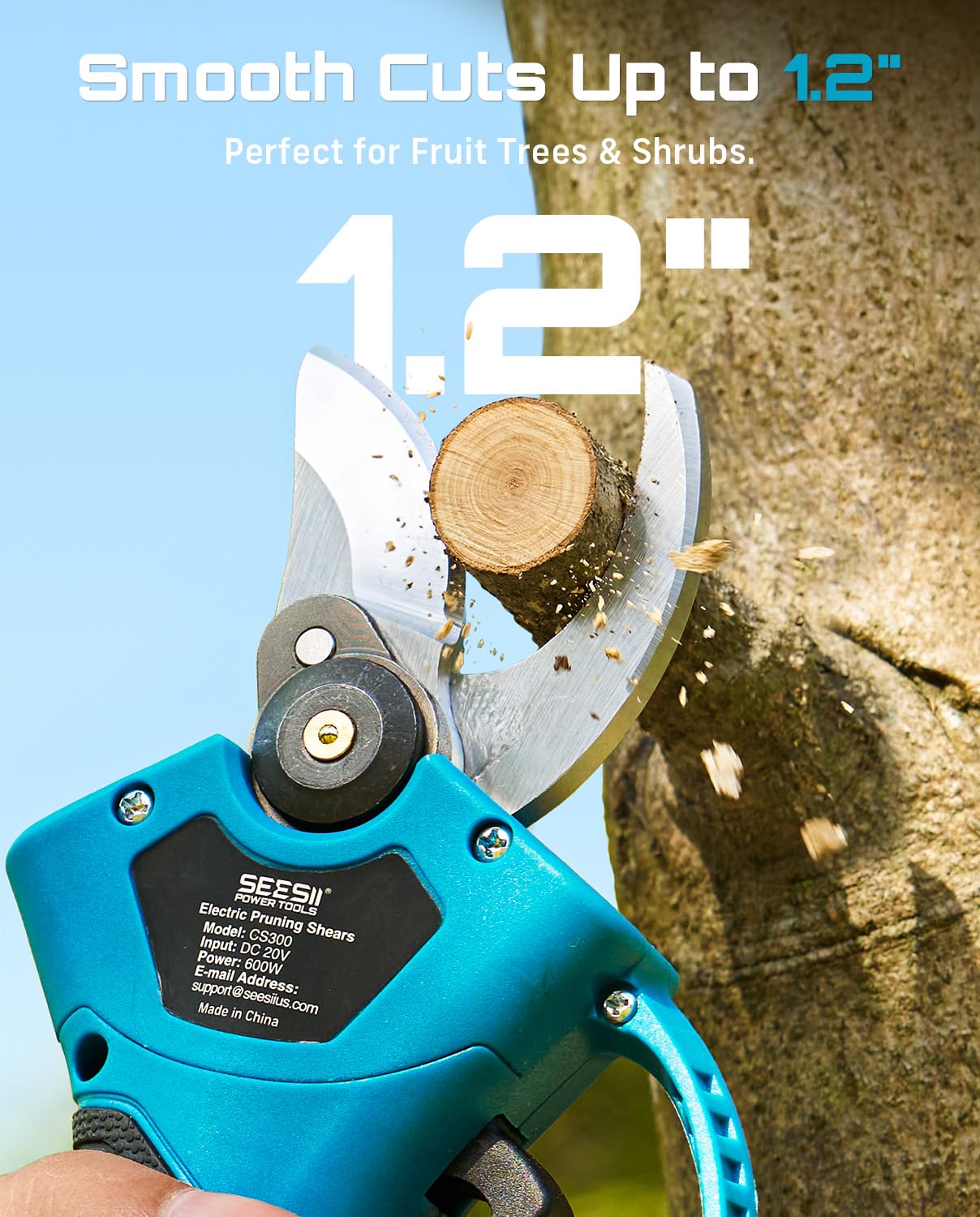SEESII Electric Pruning Shears for Garden: 1.2" Cutting Diameter Cordless Power Pruner, 2*2000mAh Batteries, Brushless Motor, Extra SK5 Blade, 2 Modes Battery Powered Branch Cutter for Tree Trimming