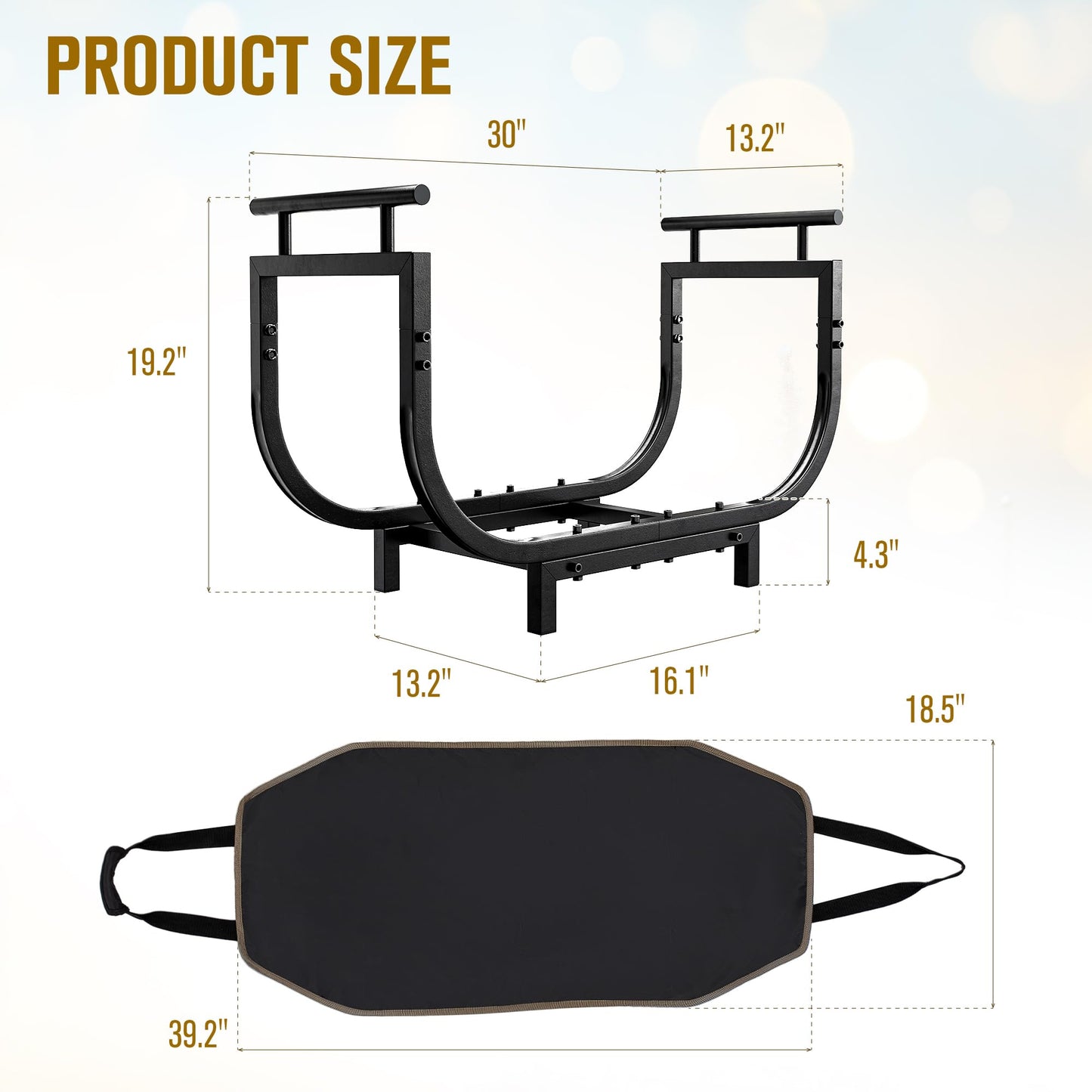 nalone 30 Inch Firewood Rack with Carrier Bag, Wood Rack for Outdoor Patio and Indoor Fireplace, Metal Wood Storage Log Holder for Outside Patio Deck