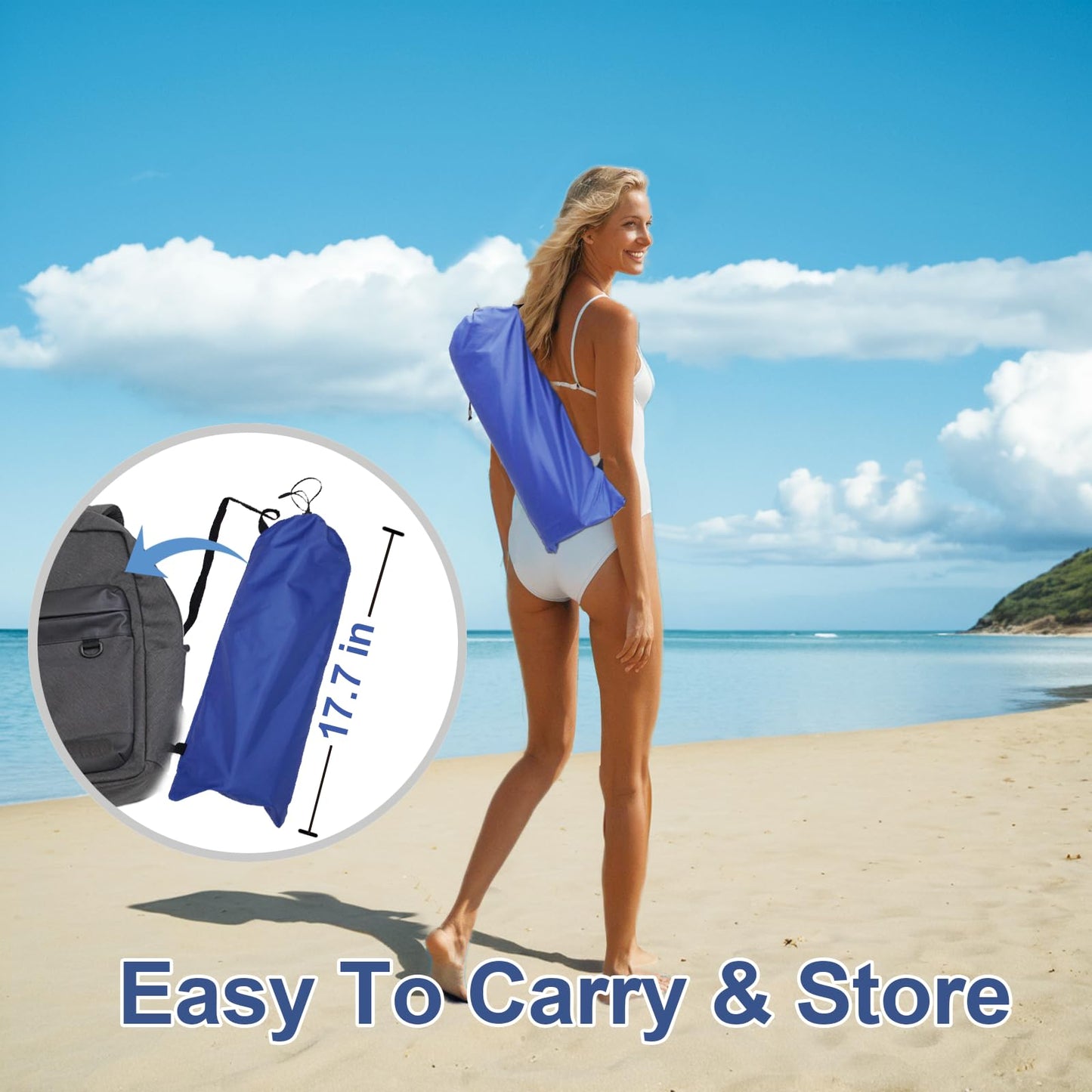 LOTTAFUN 6.5ft Beach Umbrella - Heavy Duty Wind Resistant UV 50+ Portable Sun Shade with Sand Anchor & Carry Bag, Outdoor Folding Umbrella for Beach, Pool, Patio, Garden (Dark Blue) No Tilt