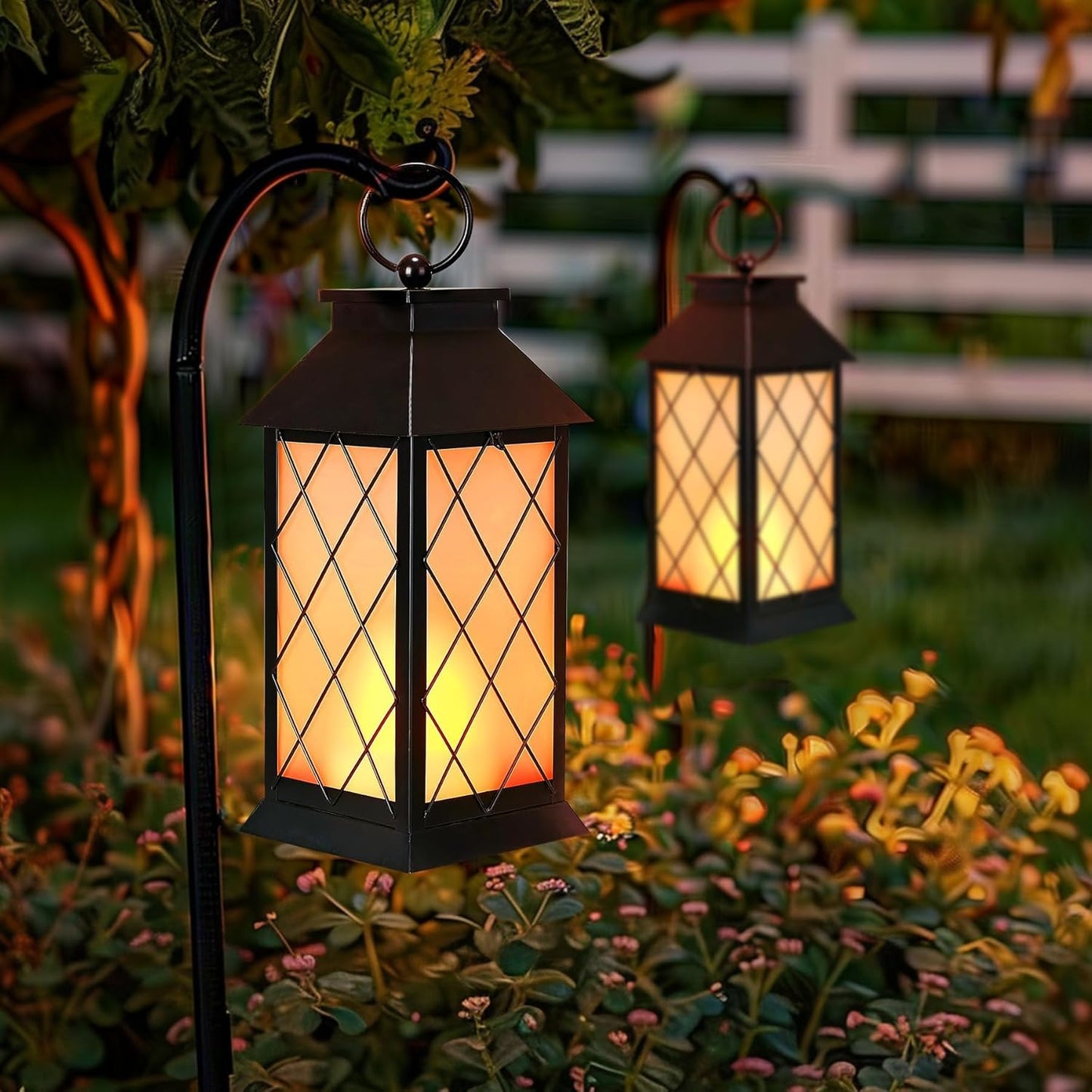 anyperfect 18" Solar Lanterns Outdoor Waterproof, Glass Solar Flickering Flame Lantern Large Hanging Solar Lantern Metal Decorative for Patio Garden Backyard Outside Tabletop Mothers Day Gifts Mom