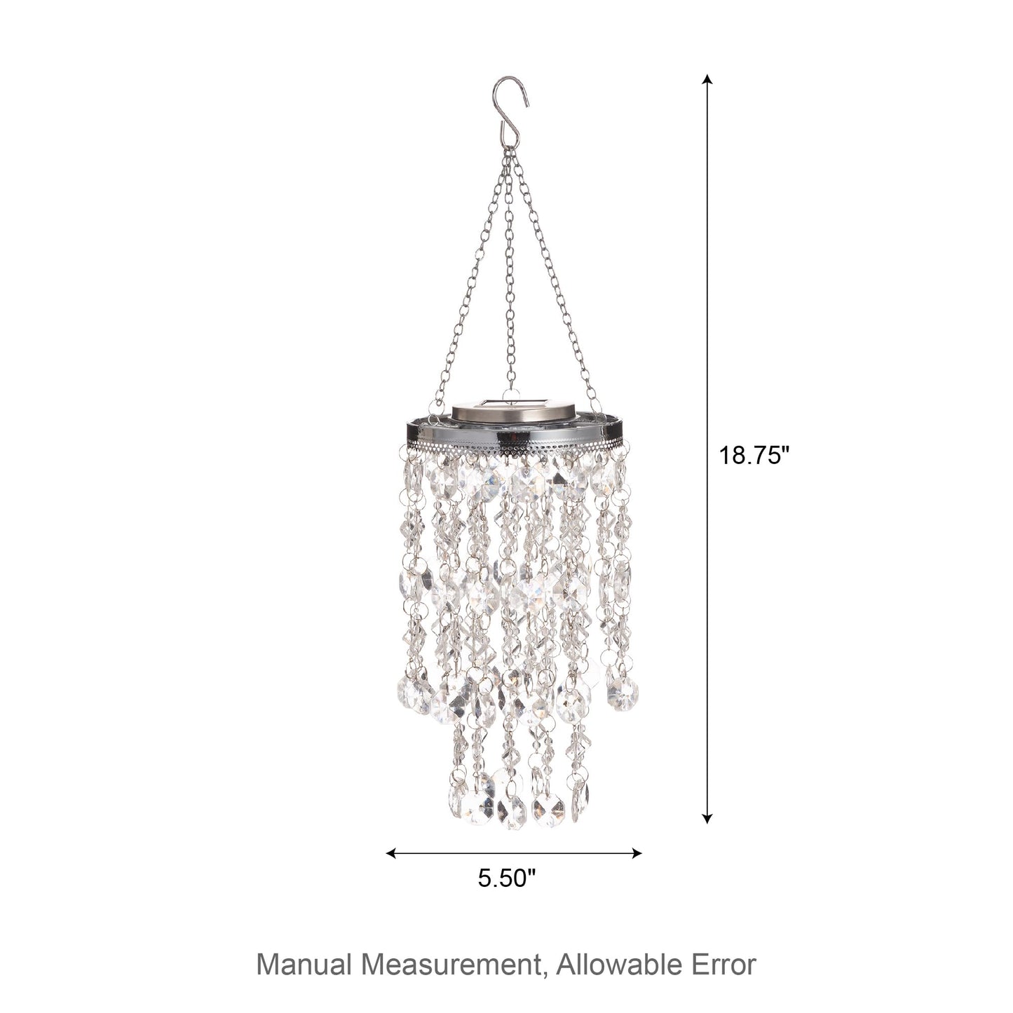 Glitzhome 18.75”H Wind Chime for Outside Solar Wind Chime Hanging Decorative Transparent Acrylic Jewel Beads with Blue LED Light Battery Operated Mini Chandelier for Home Garden Patio Yard