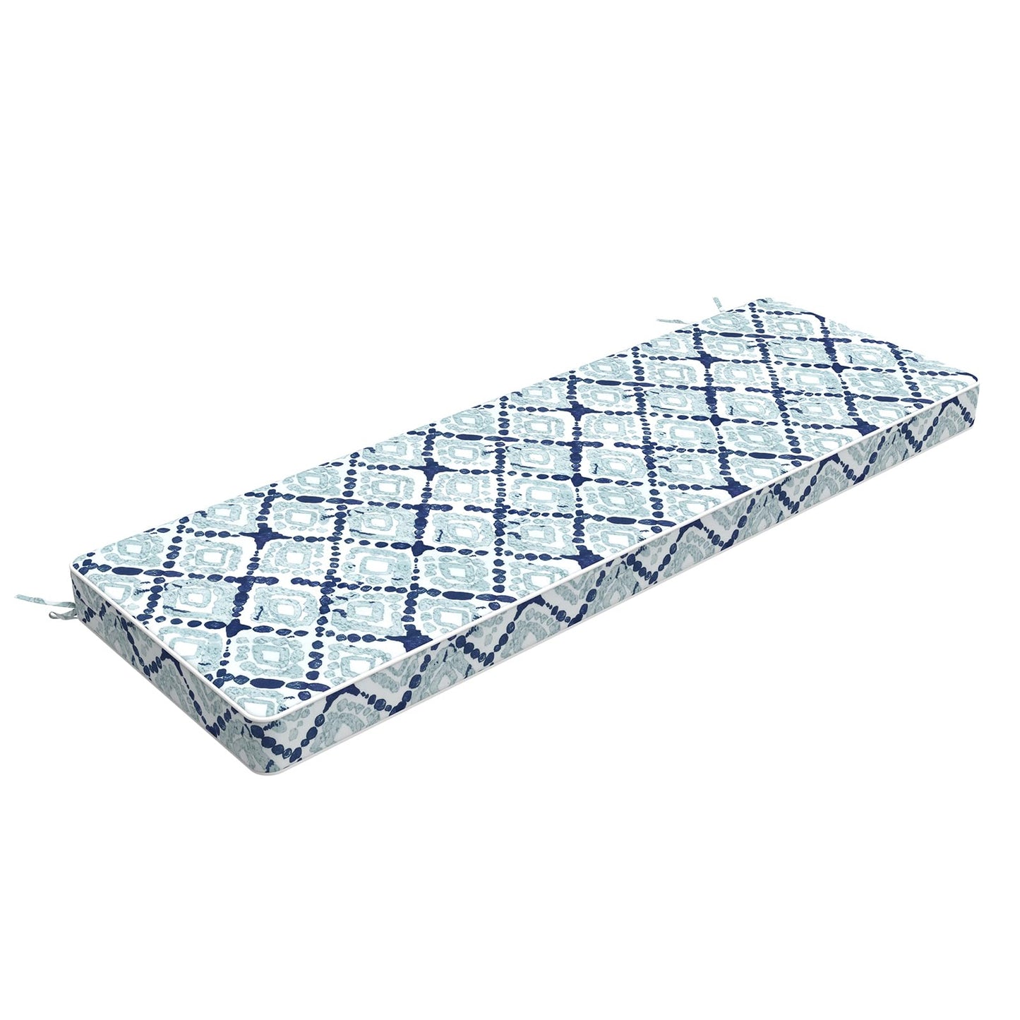 LVTXIII Extra Long Bench Cushion with Ties, 54x18 Inch Water-Repellent Outdoor Seat Cushion, 3" Thick Foam Pad for Large Patio Bench, Garden Seat, Porch Glider, Boho Geometry Blue