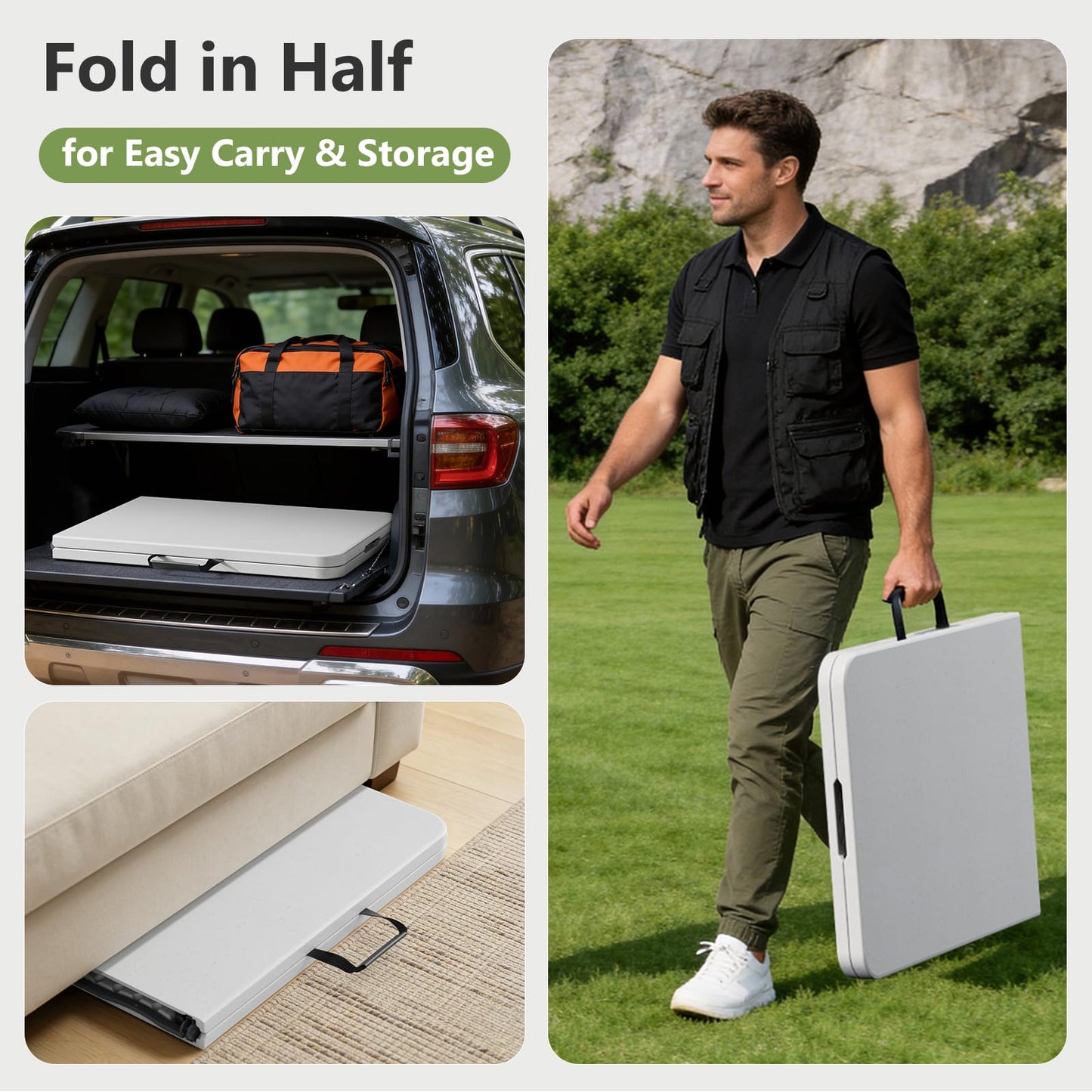 MAKE CHANGES Folding Table, 6 FT Foldable Plastic Table with Carrying Handle, Heavy Duty Portable Fold-in-Half Utility Table for Party, Camping, Banquet, Craft, Wedding, Indoor & Outdoor Use
