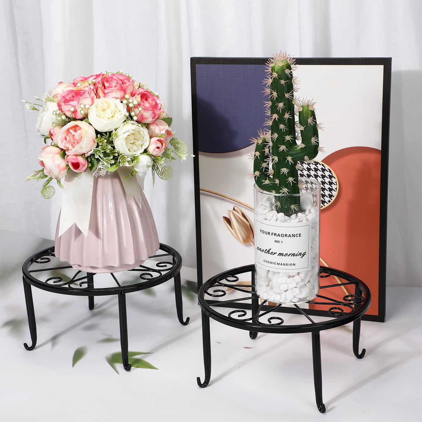 Handepo 8 Pack Metal Plant Stands for Flower Pot Outdoor Indoor Plant Stand Iron Round Circle Plant Shelf Rustproof Plant Display Rack for Planter Supports Home Garden Container