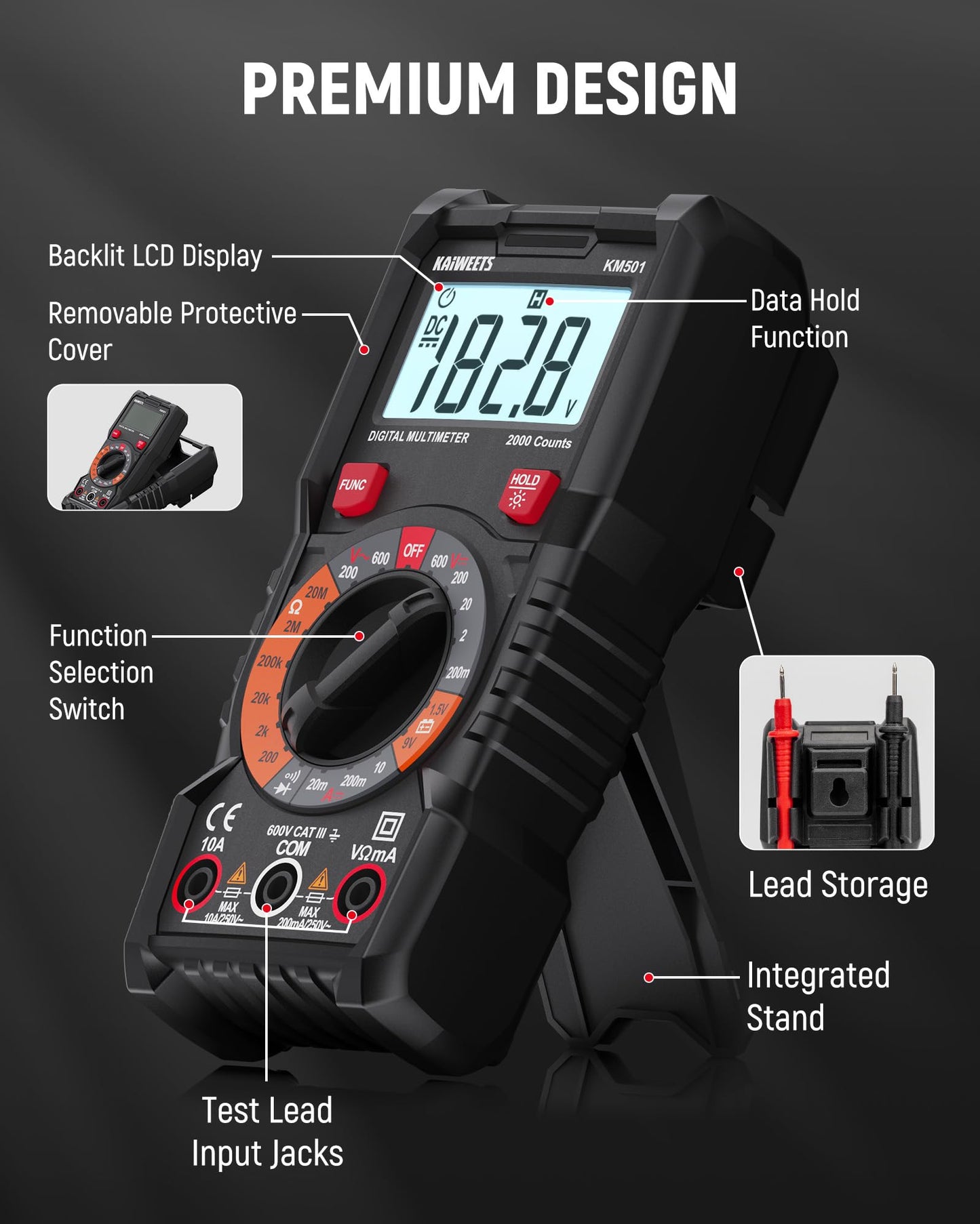 KAIWEETS Electrical Test Kit KIT01, Digital Multimeter, Smart Non-Contact Voltage Tester & GFCI Outlet Tester with LCD, Complete Set with Carrying Case & Batteries for Electrician, DIY & HVAC