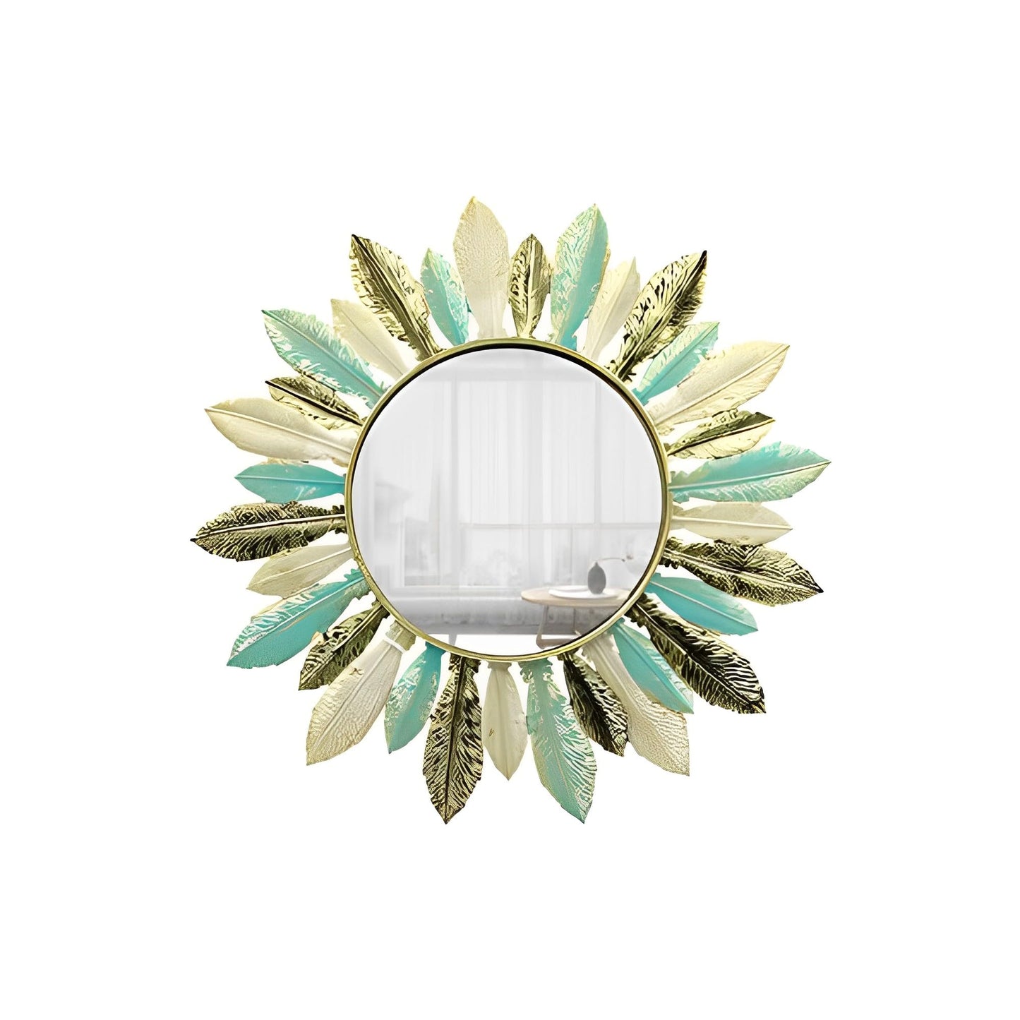 Fiskenet Plume Wall Decorative Mirror Feather Pinna Glass Mirrors Iron Green Grace Living Room Entrance Home Embellish