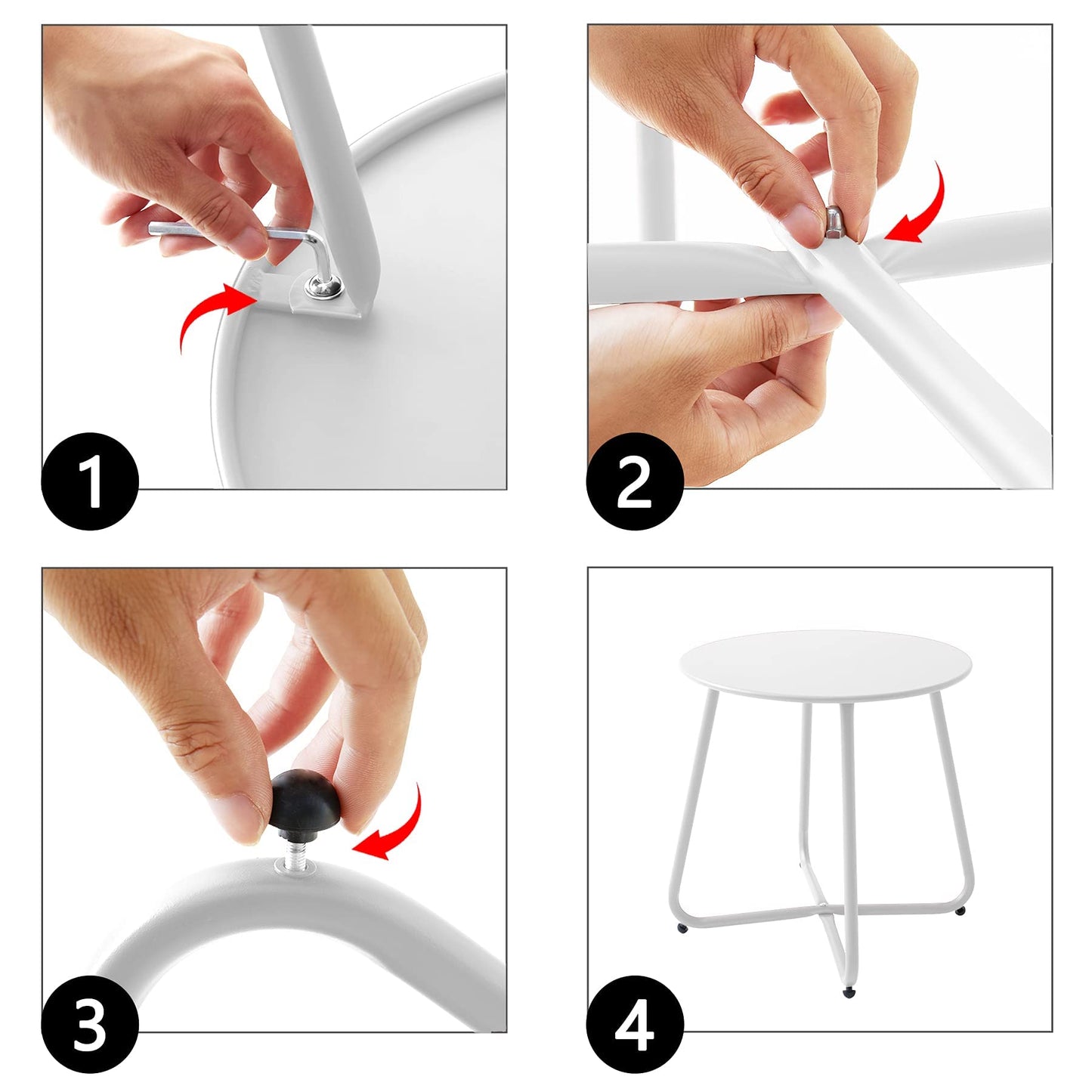 Meluvici Patio Outdoor Side Table Waterproof Round Metal Steel Small Side Table Weather Resistant Portable Outdoor and Indoor End Table for Garden Balcony Yard, White