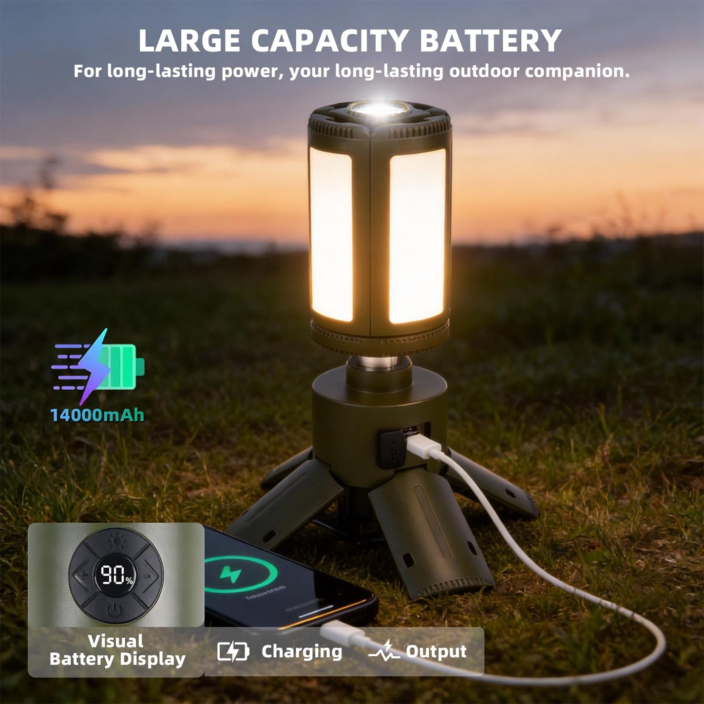 aiGear Telescopic Camping Lights, Rechargeable Camping Lights with Stand 14000mAh Collapsible Camping Lanterns Portable Flashlights IPX5 Waterproof for Camping Hiking Fishing Emergency Use