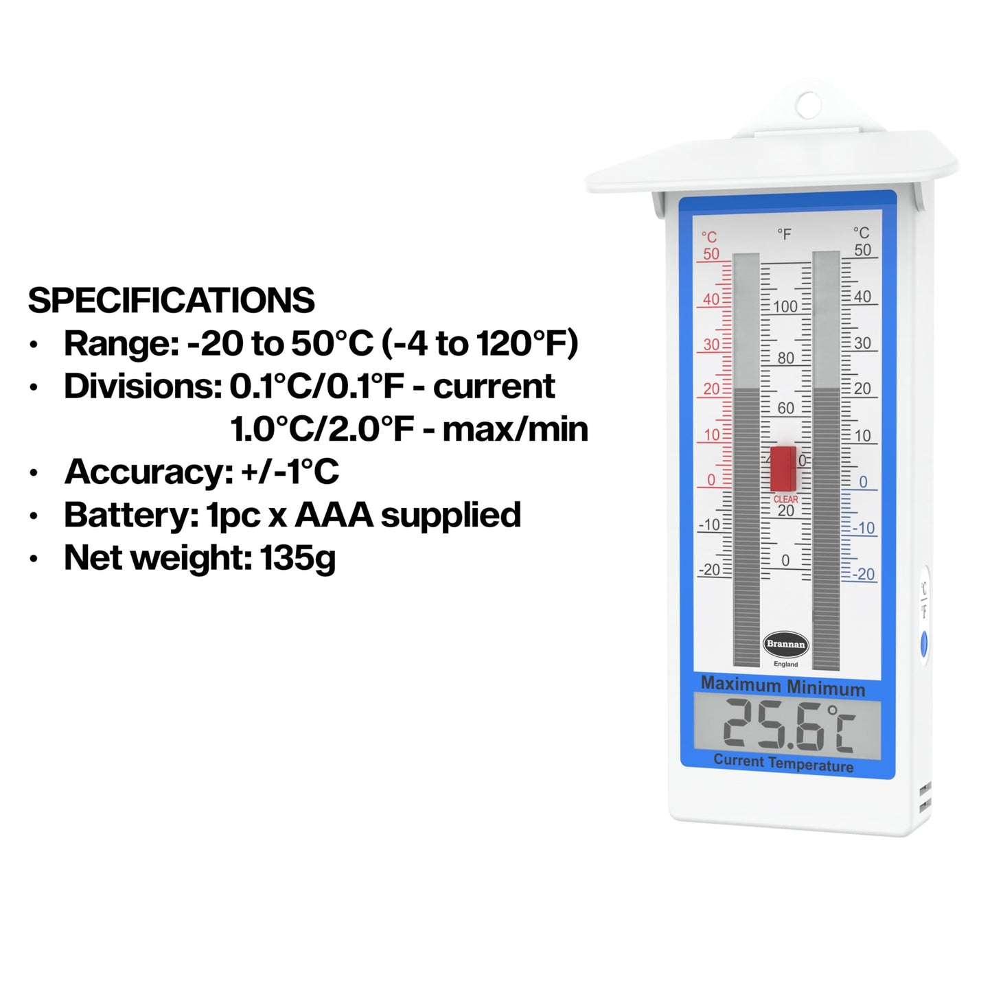 Digital Greenhouse Thermometer - Max Min Thermometer for Greenhouse or Garden, Maximum and Minimum Temperatures, Indoor Outdoor Accessory