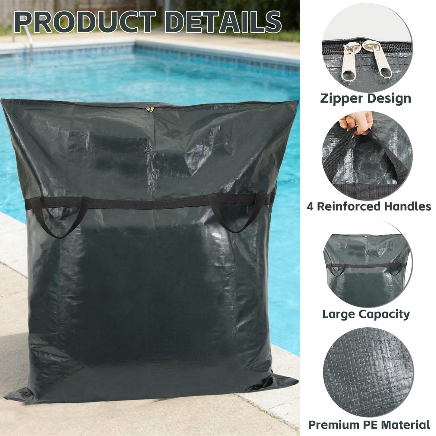 YEXEXINM Pool Safety Cover Stowaway Bag with 4 Carry Handles 48x57 Inch Waterproof Heavy-Duty Pool Cover Storage Bag Pool Cover Stowaway Bags for Winter Pool Covers & Safety Covers Packing