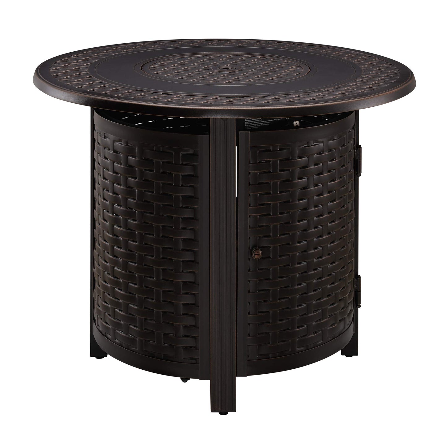 Fire Sense 63686 Hendricks Woven Aluminum Convertible Gas Fire Pit Table 37,000 BTU Multi-Functional Outdoor with Fire Bowl Lid, Nylon Weather Cover & Clear Fire Glass - Bronze Finish - Round - 34"
