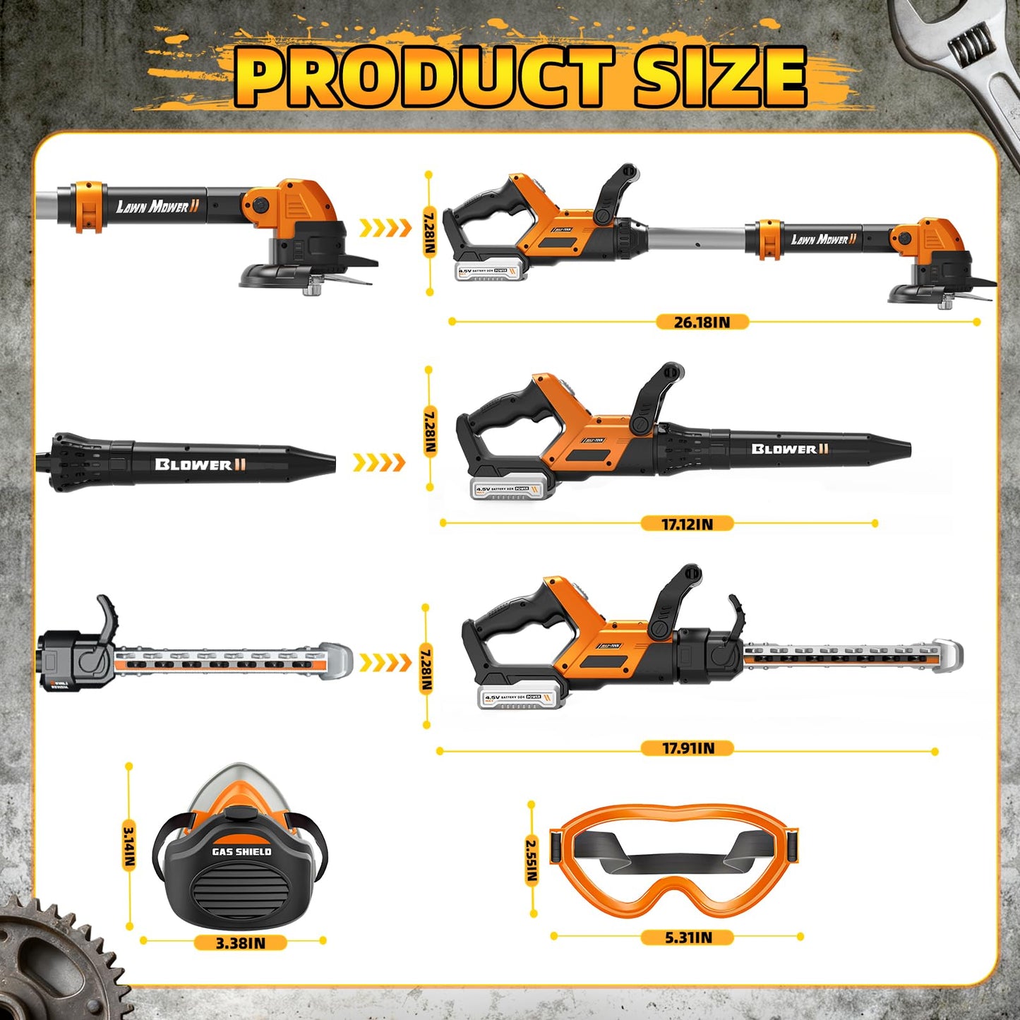 Kids Tool Set, 3 in 1 Kids Power Garden Tools with Sounds & Lights, Toy Weed Wacker, Toy Leaf Blower and Hedge Trimmer, Outdoor Toys, Toy Tools, Christmas Birthday Gifts for Boys 3 4 5 6 7 8 Year Old