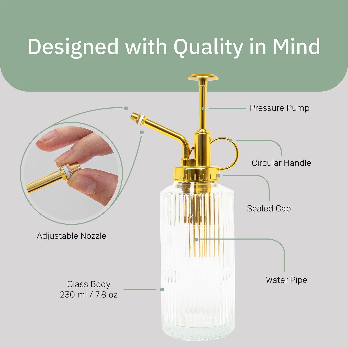 The Useful Co. Glass Plant Mister for inside, Mister for Plants, Plant Sprayer Mister, Decorative Plant Mister Spray Bottle with Adjustable Nozzle for indoor plants (230ml/ 7.8oz) - Clear