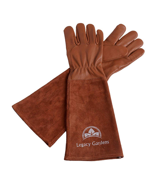 Leather Gardening Gloves for Women & Men, Long Garden Gloves, Cowhide Gauntlet Rose Pruning Thorn Resistant, Forearm Protection, Large, Brown