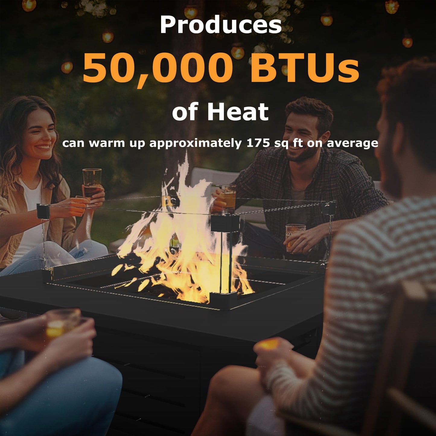 28'' Propane Fire Pit Table, 50,000 BTU Steel Gas Firepit for Outdoor Patio Deck and Garden, CSA Certified Fire Pit with Lid, Waterproof Cover, Glass Wind Guard and Lava Rock, Black