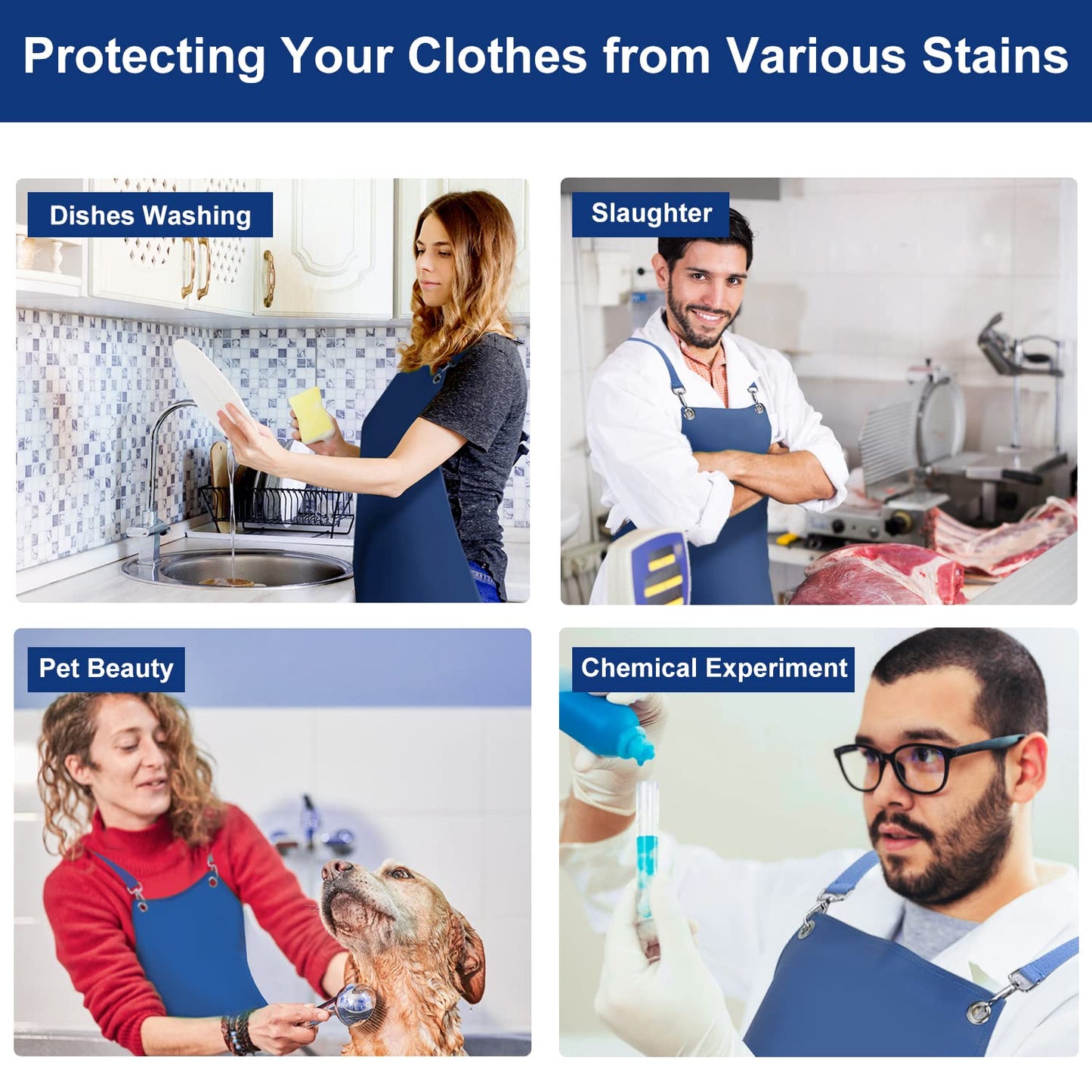 SHEOMERN Heavy Duty Vinyl Industrial Anti-Tear Apron, 43" x 26" Waterproof, Chemical Resistant, Blue, Unisex-Adults