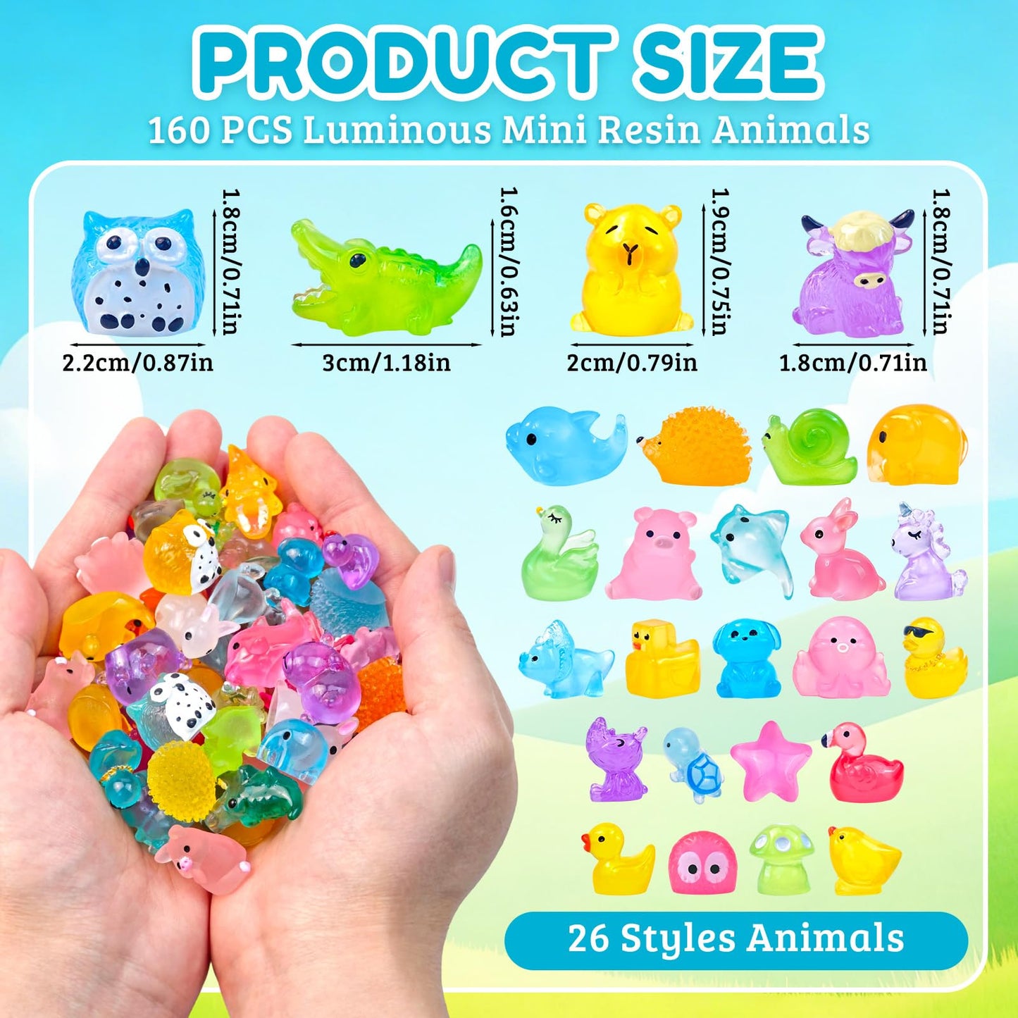 Feivando 160 Pcs Luminous Mini Resin Animal Figures Glow in the Dark Small Little Tiny Ducks Animal Miniature Figurines for Crafts Fairy Garden Accessories Micro Landscape Decoration