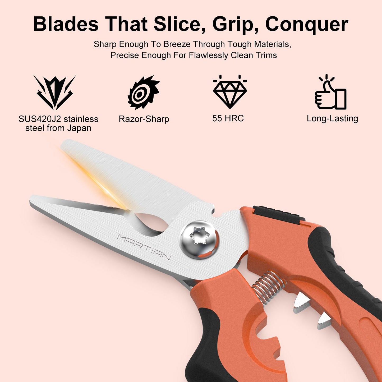 7" Heavy-Duty Multipurpose Gravity Shears – Japanese SUS420J2 Stainless Steel Micro-Serrated Blades, Ergonomic Grip for Gardening, Crafting & Studio Tasks | Safety Lock, Ambidextrous Design (Curved)