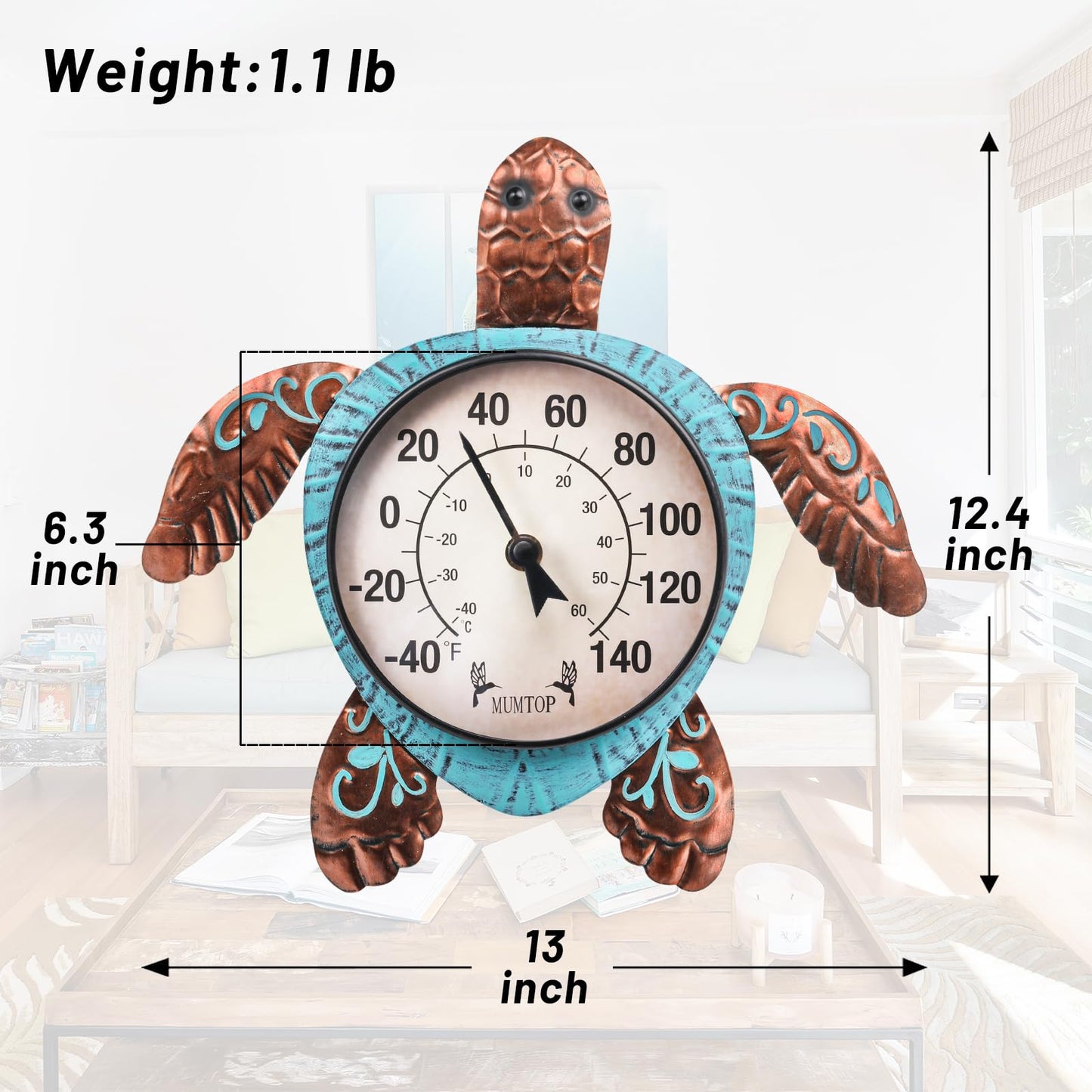 MUMTOP Outdoor Thermometer, Turtle Outside Wall Thermometer for Patio Yard Garden