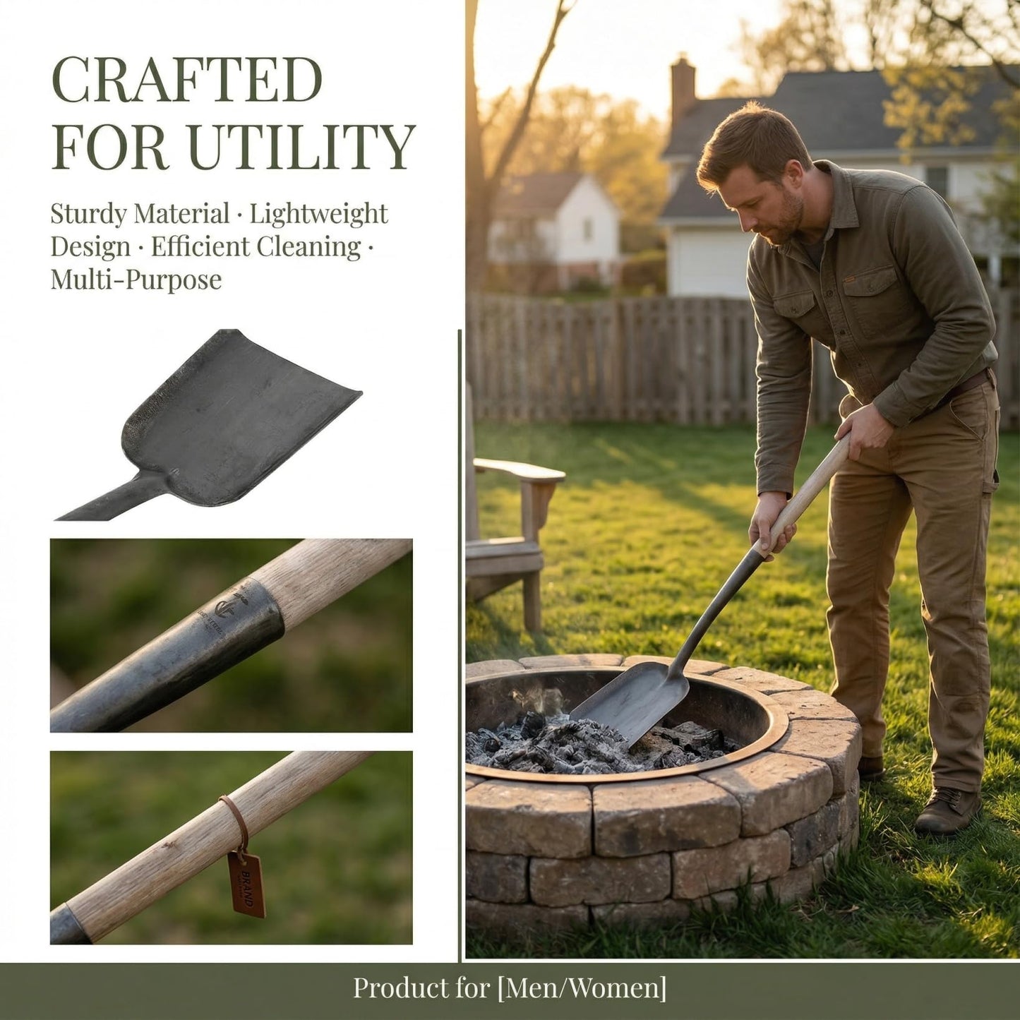 Ash Shovels Fireplace with Long Handle - 24 in Heavy Duty Iron Hot Ash Shovel for Wood Stove Fire Pit Charcoal Grill Pizza Oven Kitchen Camping Gardening Indoor Outdoor