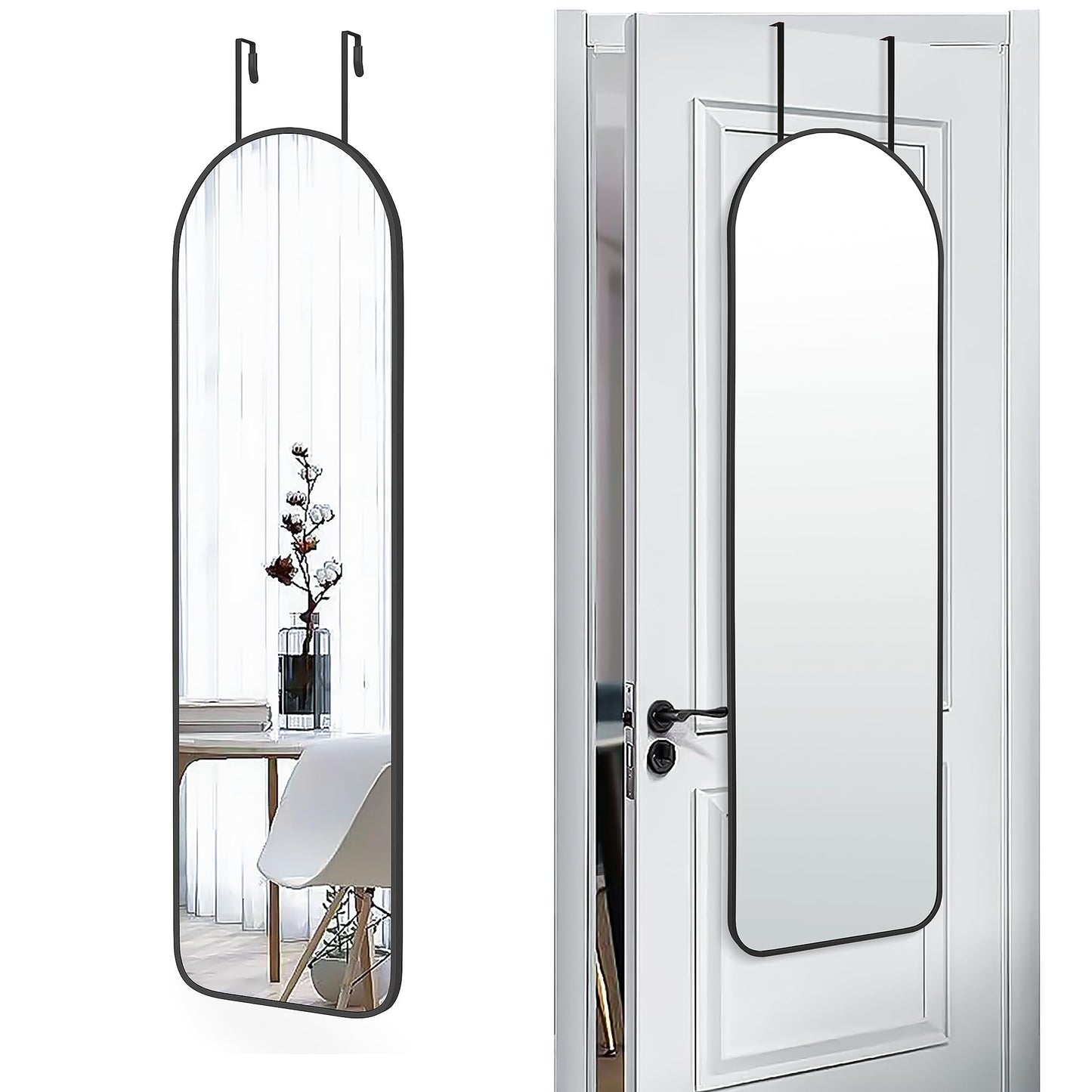 SCWF-GZ 47x14 Mirror Full Length Back Door Hanging or Wall Mounted Aluminum Metal Frame Arch Mirrors for Entryway Bedroom Bathroom Dressing Living Room 47 14 inch Black