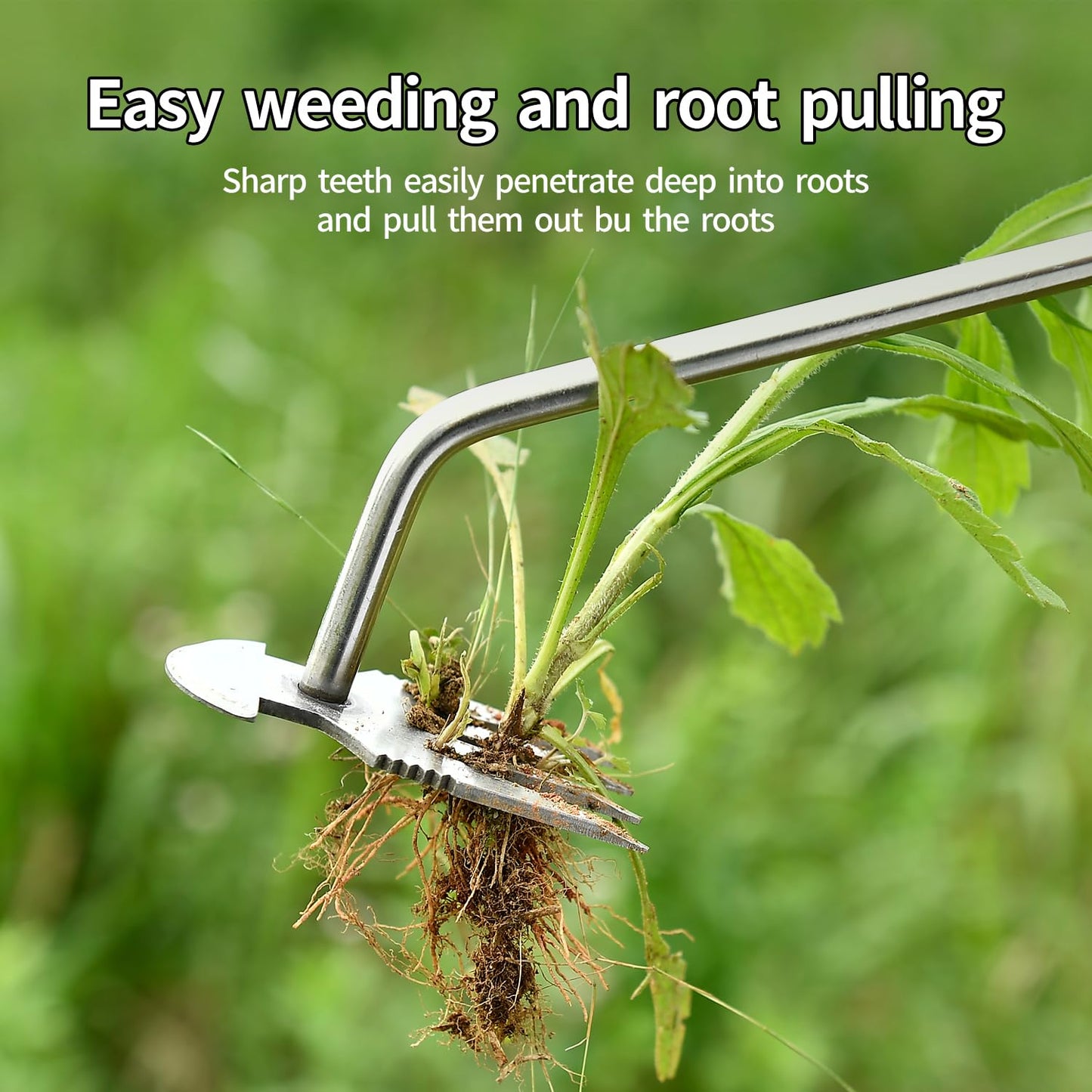 GANCHUN Weed Puller Tool，2024 New Garden Weeder Tool Stainless Steel Hand Weeder Tool,4 Teethes Dual Purpose Weed Remover Tool Weeding Tools for Gardening (Rubber Handle)