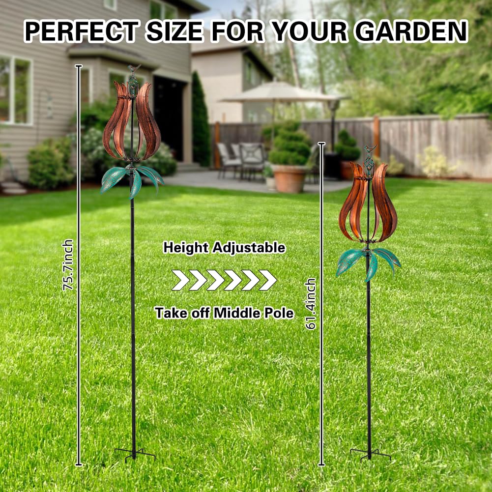 Stargarden Outdoor Wind Spinners, 13.7" Dia Metal Kinetic Wind Sculptures,Metal Yard Art Garden Decor(Brown Green)