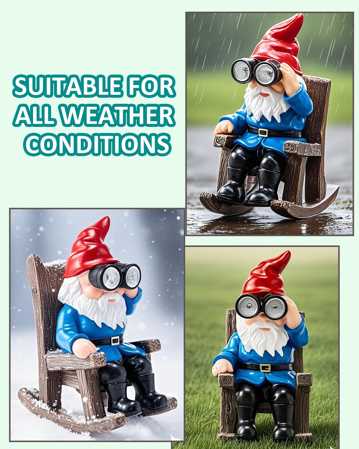 GaloTrek Solar Garden Gnome Statues Resin Gnome Figurines Sitting on Rocking Chair Outdoor Telescope Gnome Gifts for Yard, Patio Decor Gift