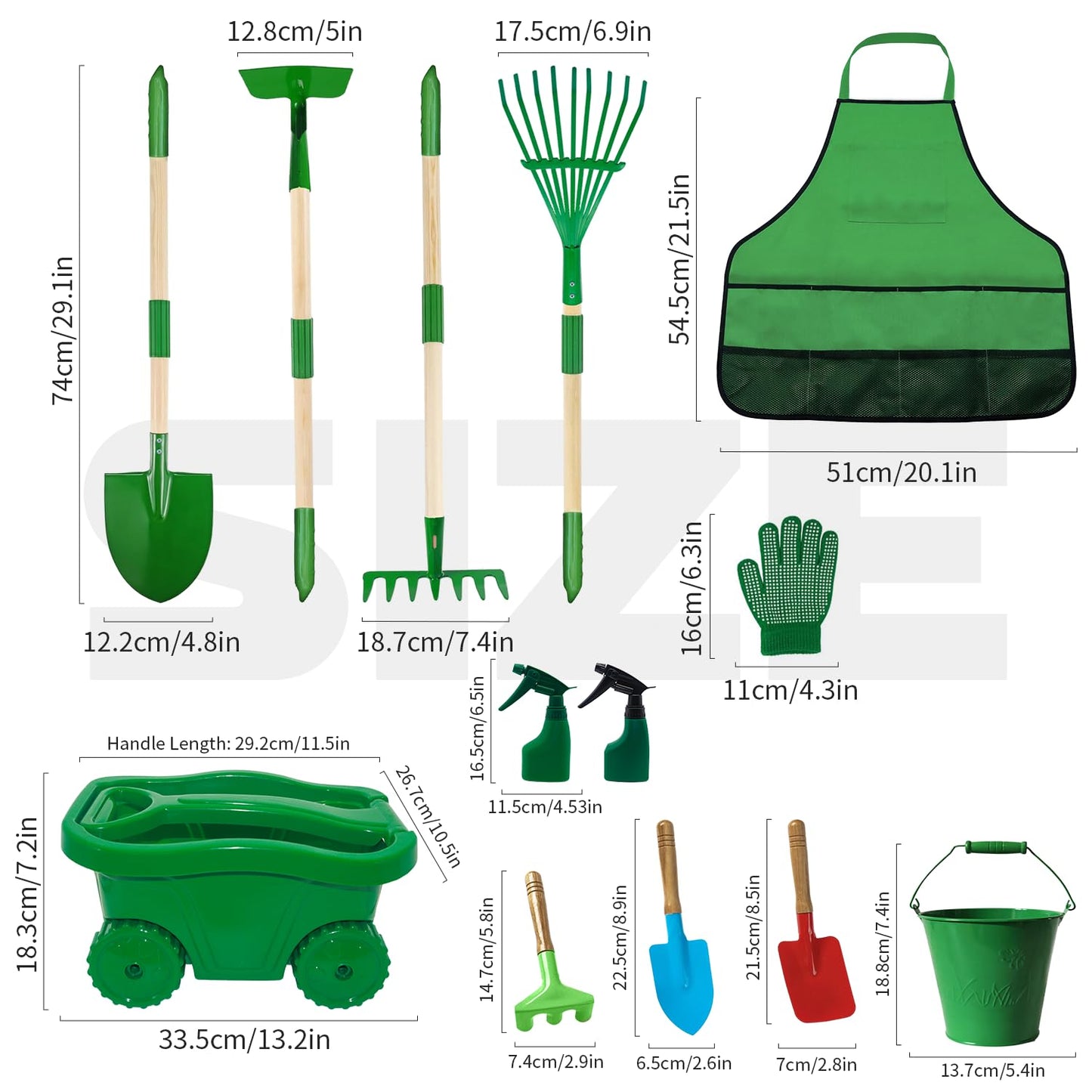 Aka Supaku Kids Gardening Tools Set,15Pcs Wheelbarrow Set for Kids with Shovel, Rake, Watering Can Outdoor Backyard Farm Digging Toys, Halloween Christmas Birthday Gifts for Boys Girls