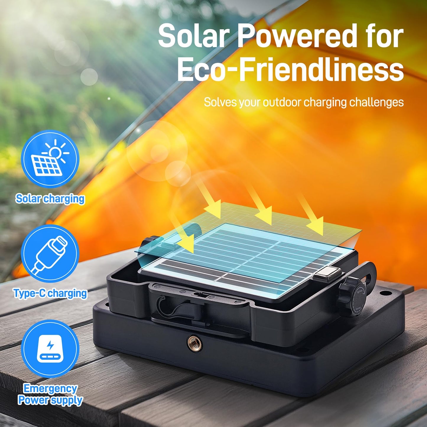 LED Solar Portable Camping Lights with Stand dimmable, 2000LM, Solar Rechargeable Work Lights with Magnetic，IP67 Waterproof, 5 Light Modes Portable Flood Light, Camping Lantern for Indoor Outdoor